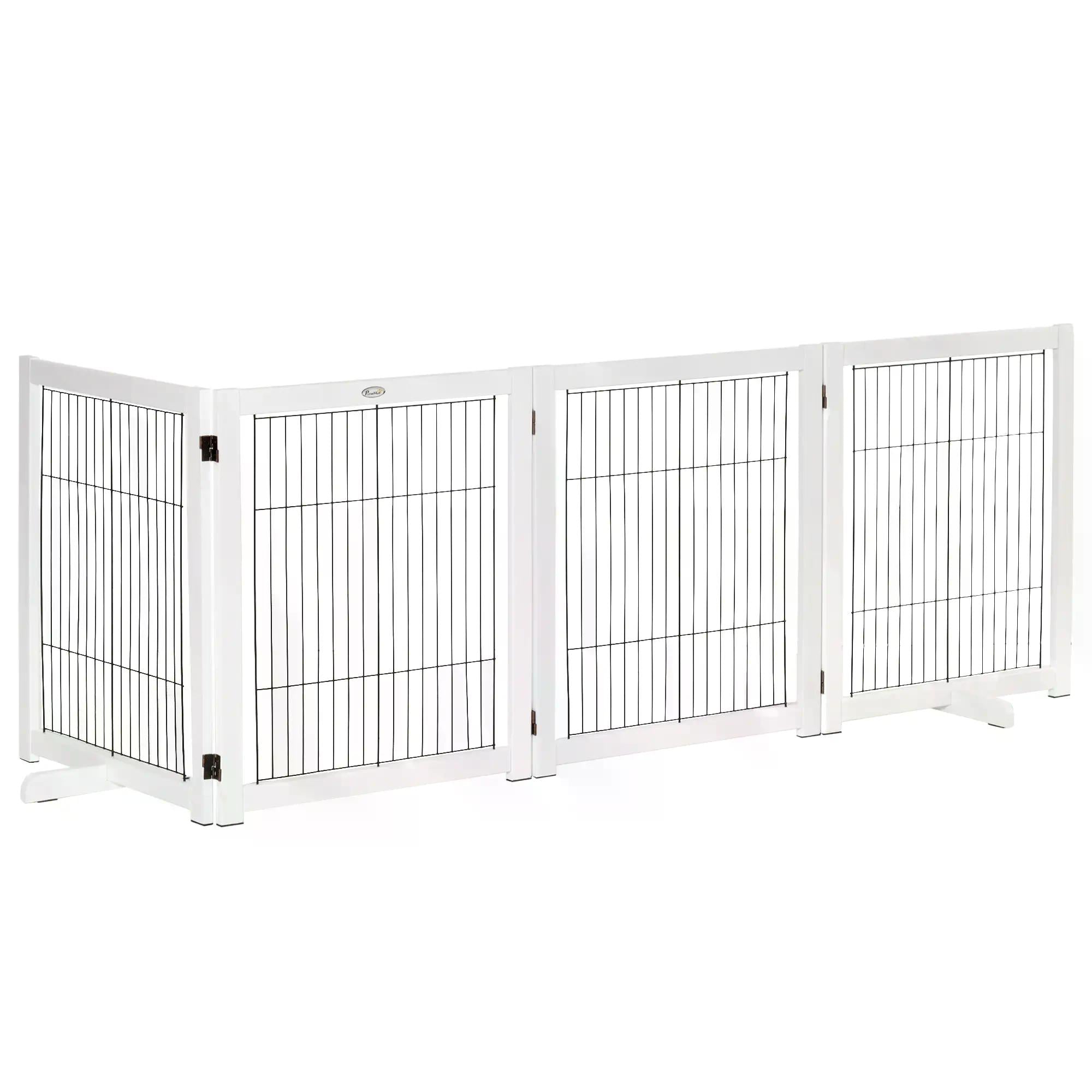 PawHut Freestanding Folding Pet Gate 4 Panels Dog Puppy Barrier with Support Feet - North Peak Garden Furniture