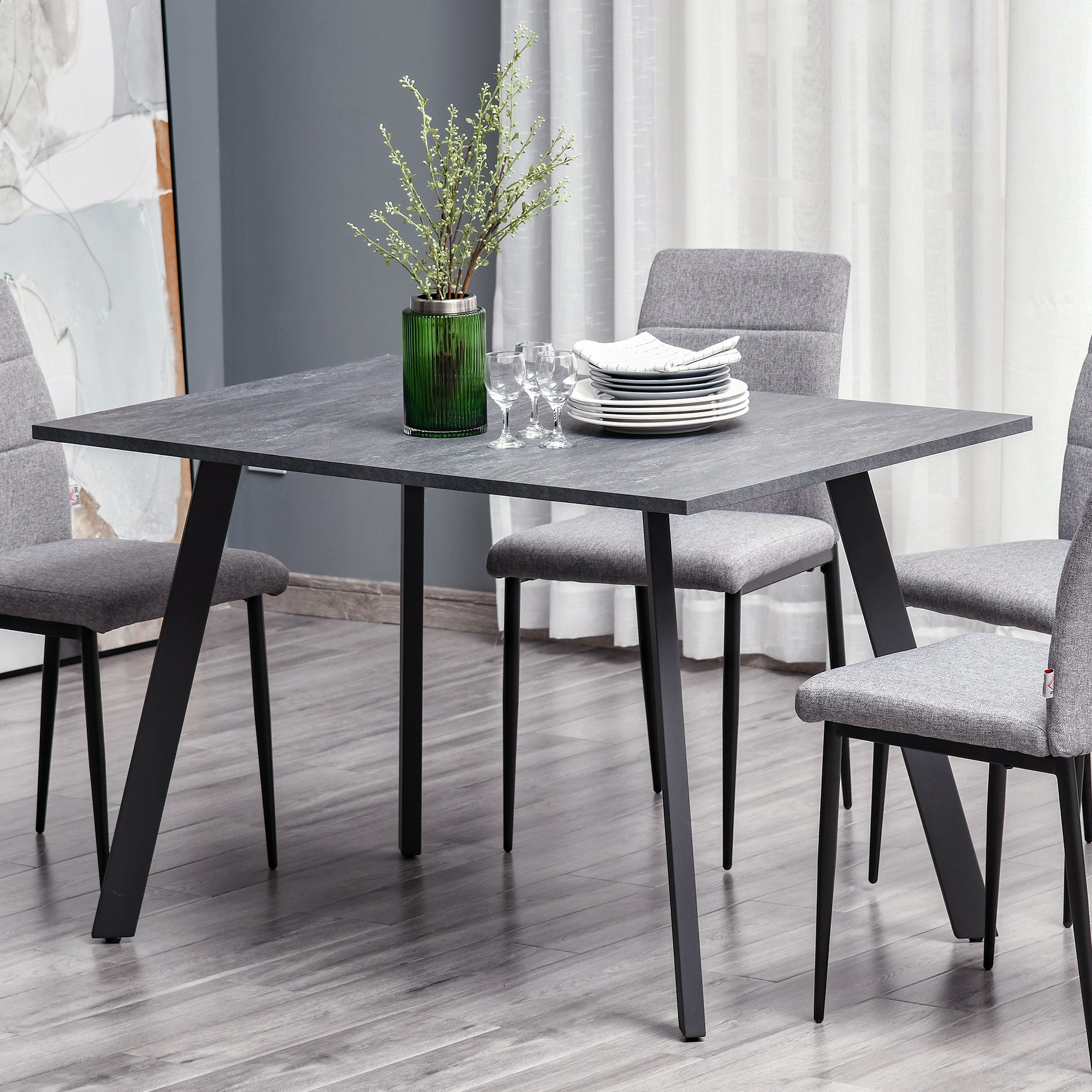 HOMCOM Dining Table, Contemporary Rectangle Kitchen Table with Metal Legs and Spacious Tabletop for Dining Room, Living Room, Dark Grey - North Peak Garden Furniture