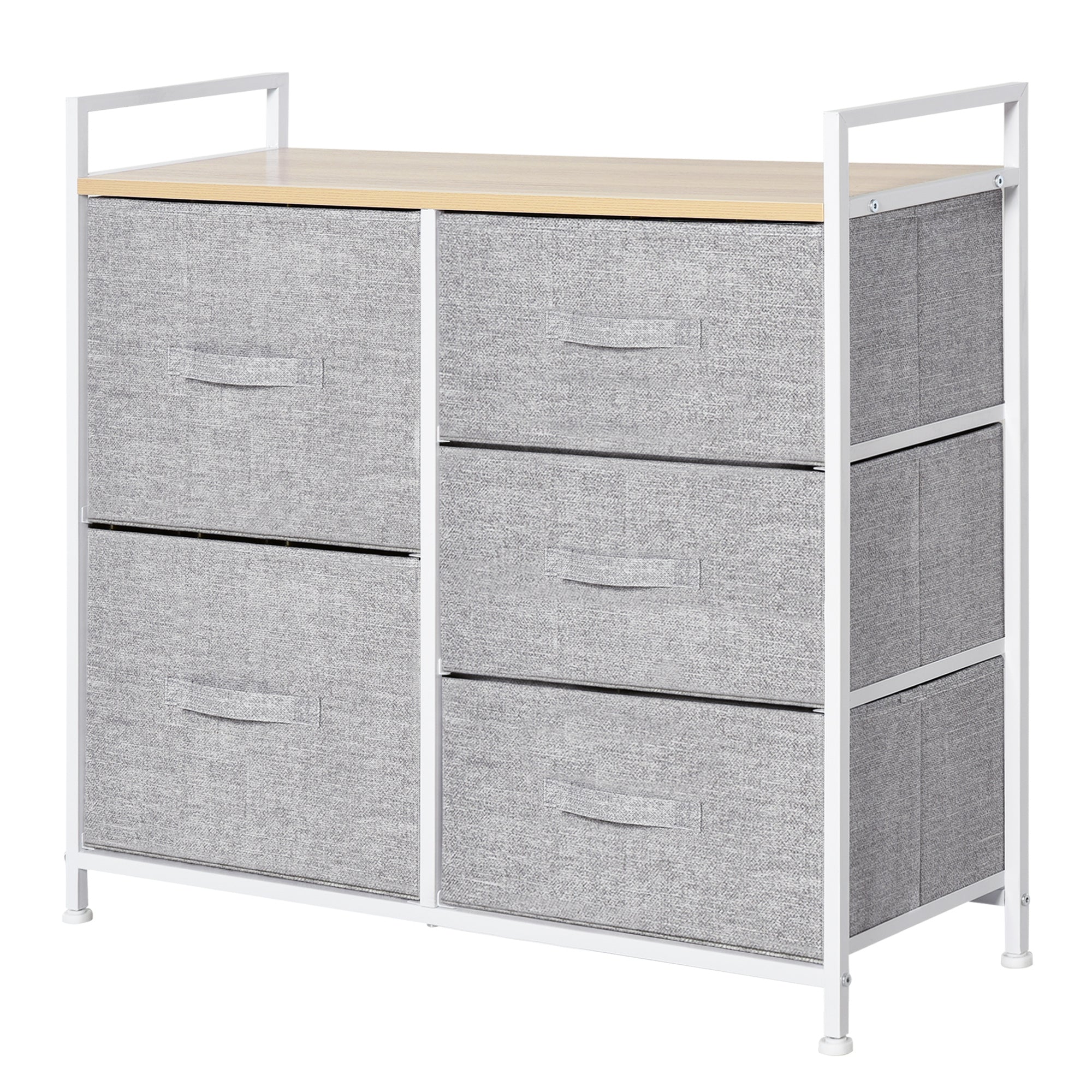 HOMCOM 5 Drawer Linen Basket Storage Unit Home Organisation w/ Shelf Handles Metal Frame Adjustable Feet Hallway Home Dresser Grey - North Peak Garden Furniture