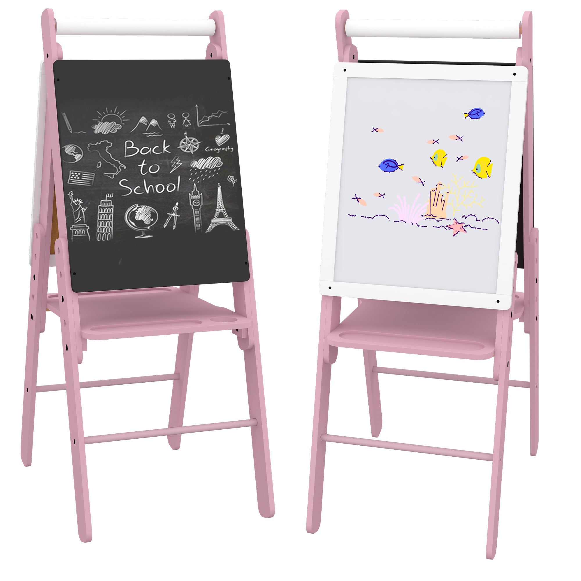 AIYAPLAY Three-In-One Easel for Kids, with Paper Roll, Adjustable Height - Pink - North Peak Garden Furniture