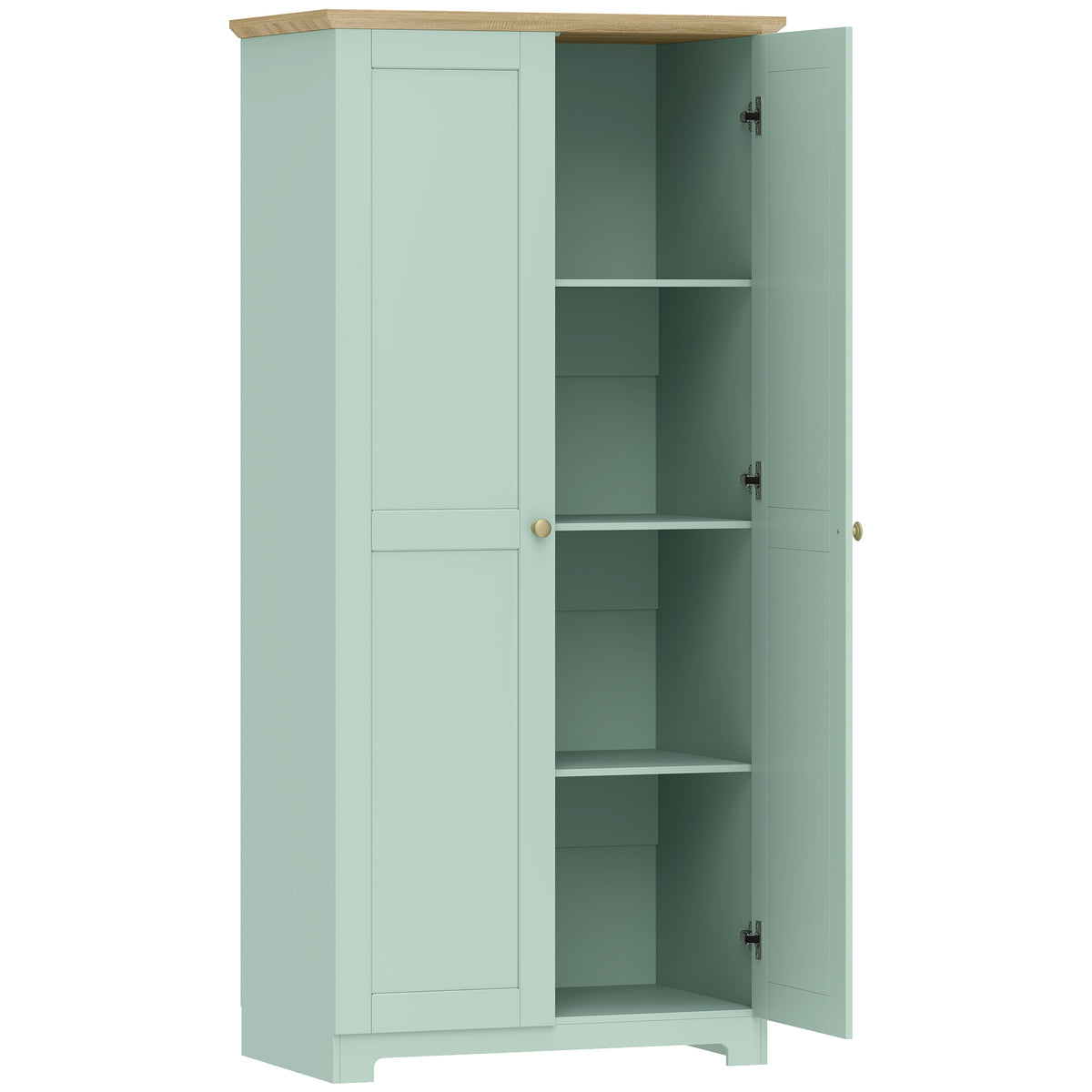 HOMCOM Kitchen Cupboard, 172cm Freestanding Storage Cabinet with Doors and Shelves, Light Green