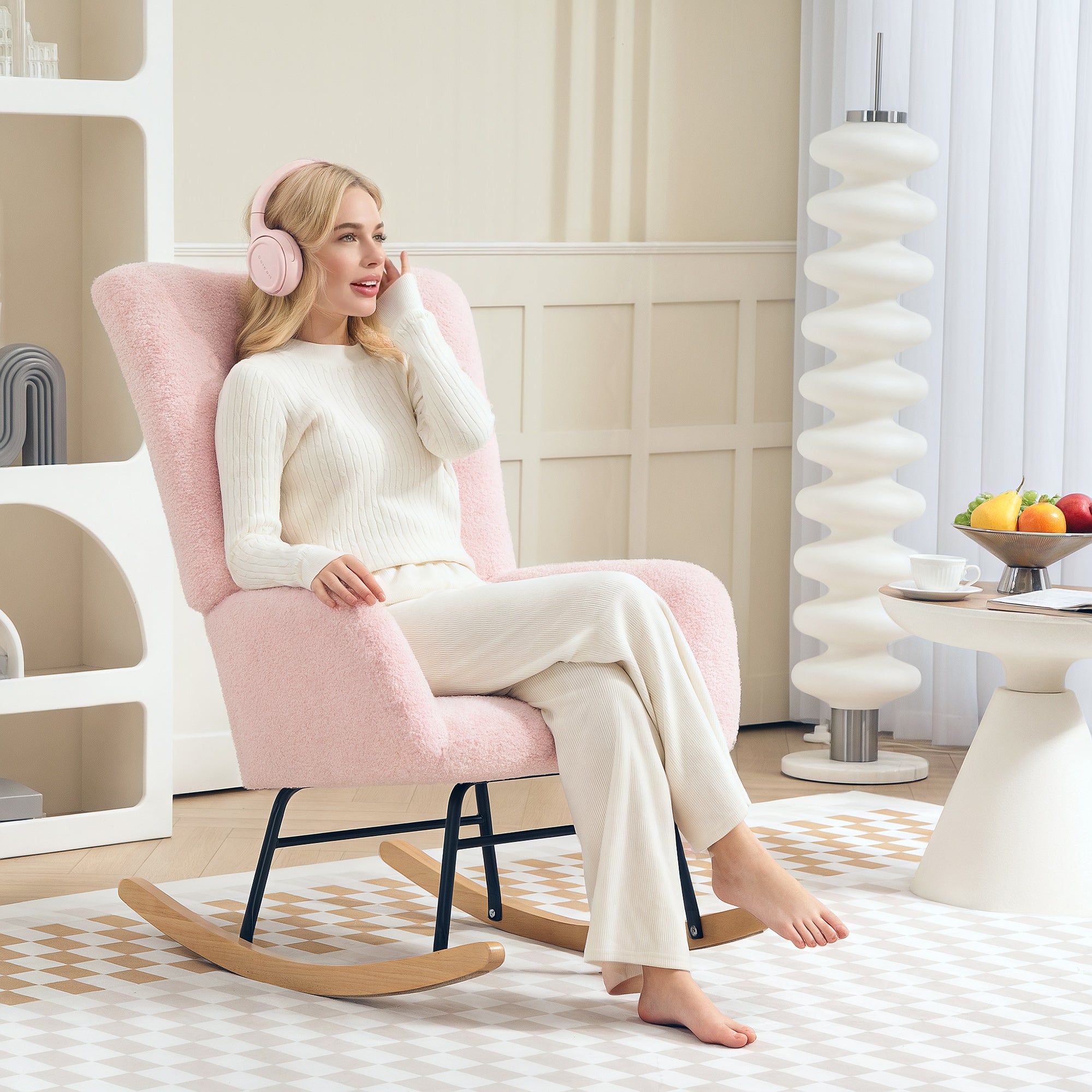 HOMCOM Teddy Fleece Rocking Chair - Pink - North Peak Garden Furniture