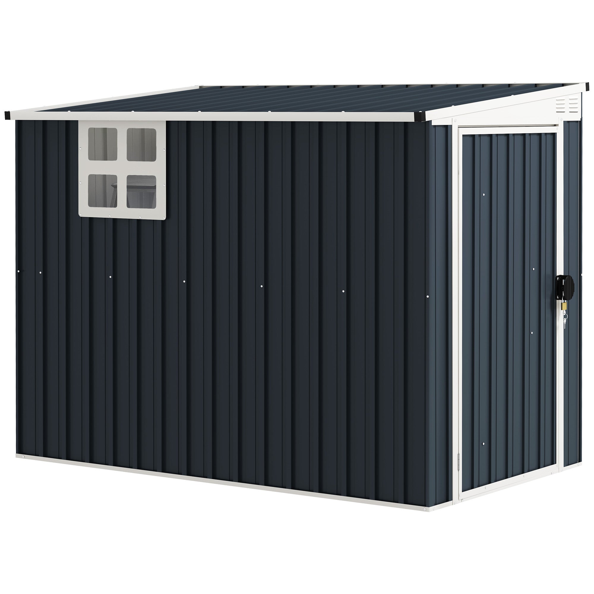 Outsunny 7.6 x 4ft Garden Metal Shed, Outdoor Storage Shed with Window, 2 Vents and Lockable Door for Garden, Patio, Dark Grey