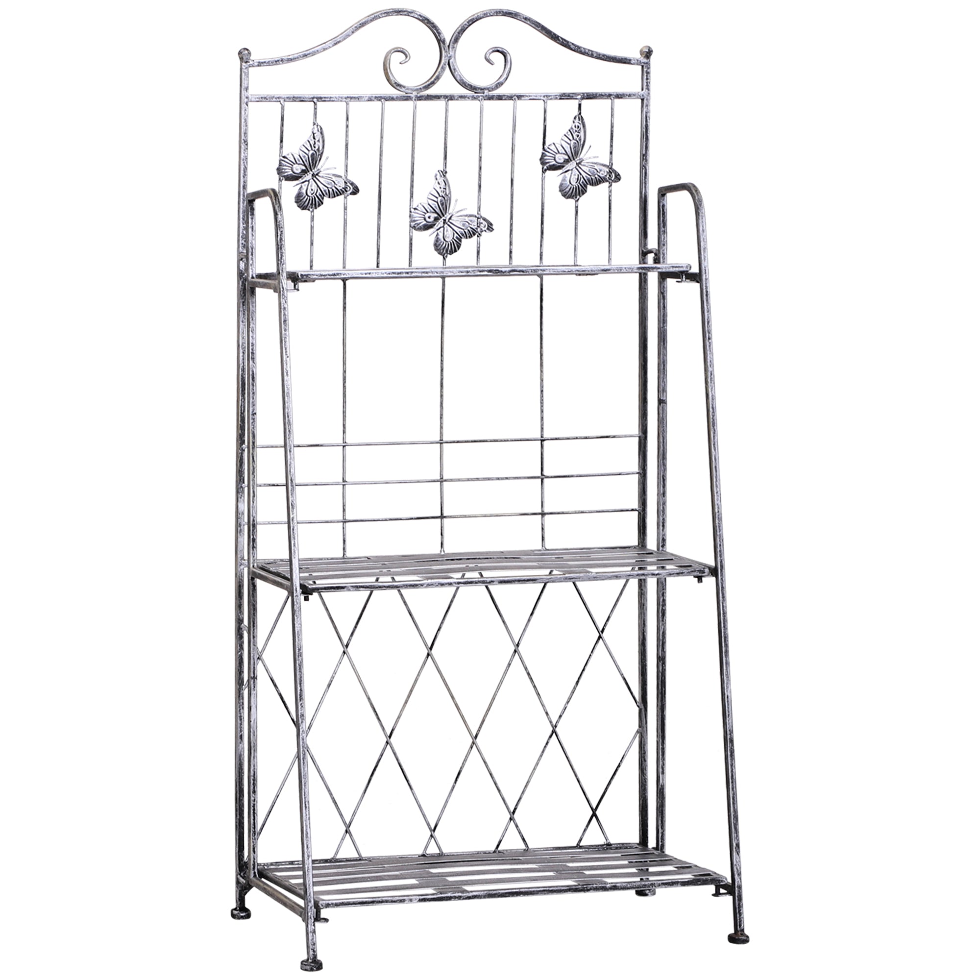 Outsunny Indoor Outdoor Freestanding 3-Tier Garden Plant Stand Metal Flower Display Rack for Potted Plants Balcony Décor 44L x 25W x 96H cm - North Peak Garden Furniture