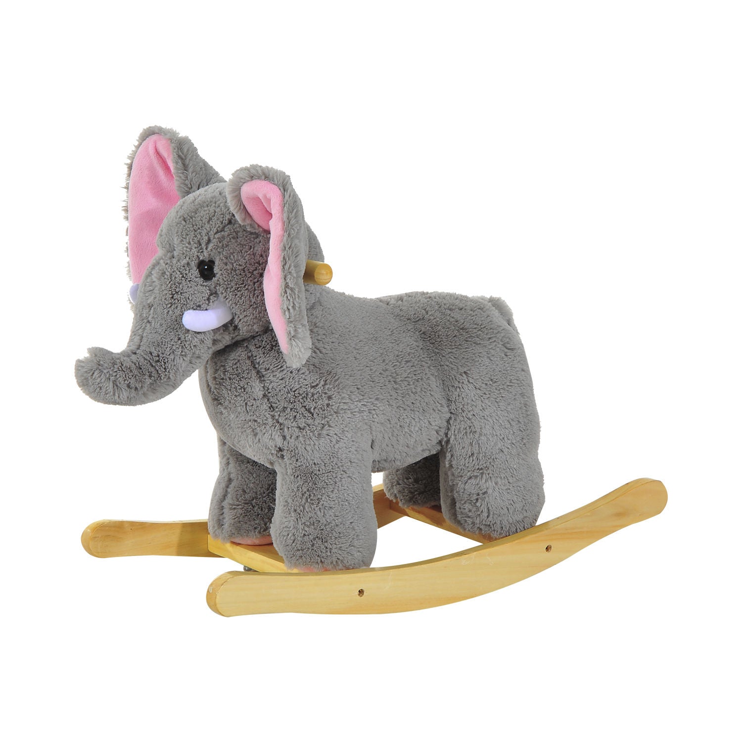 HOMCOM Kids Children Rocking Horse Plush Ride on Animal Wooden Riding Traditional Rocker Gift w/32 nursery rhymes (Grey Elephant) - North Peak Garden Furniture