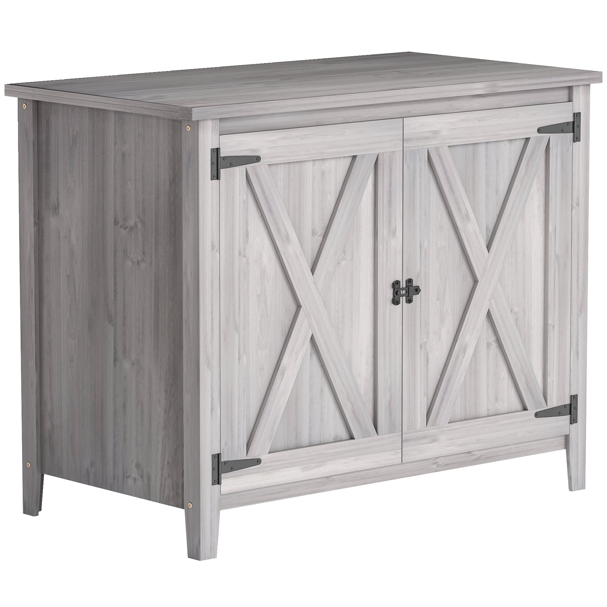 Outsunny Wooden Garden Shed, Outdoor Fir Wood Storage Shed with Shelf and Double Doors, Light Grey