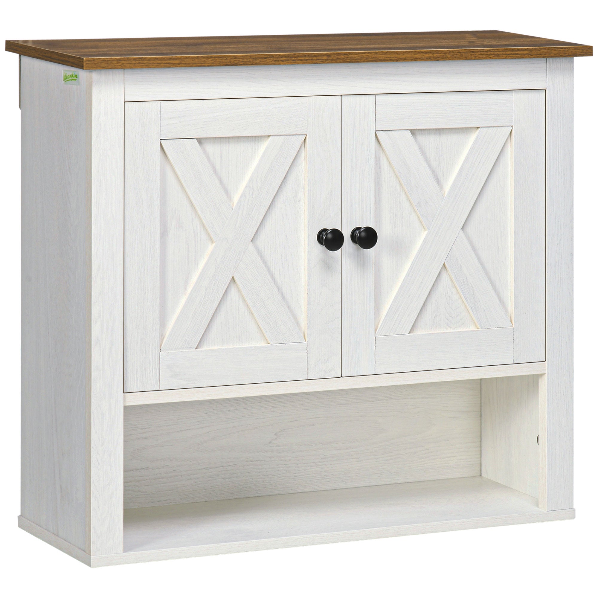 kleankin On-Wall Farmhouse Bathroom Storage Cabinet - White - North Peak Garden Furniture