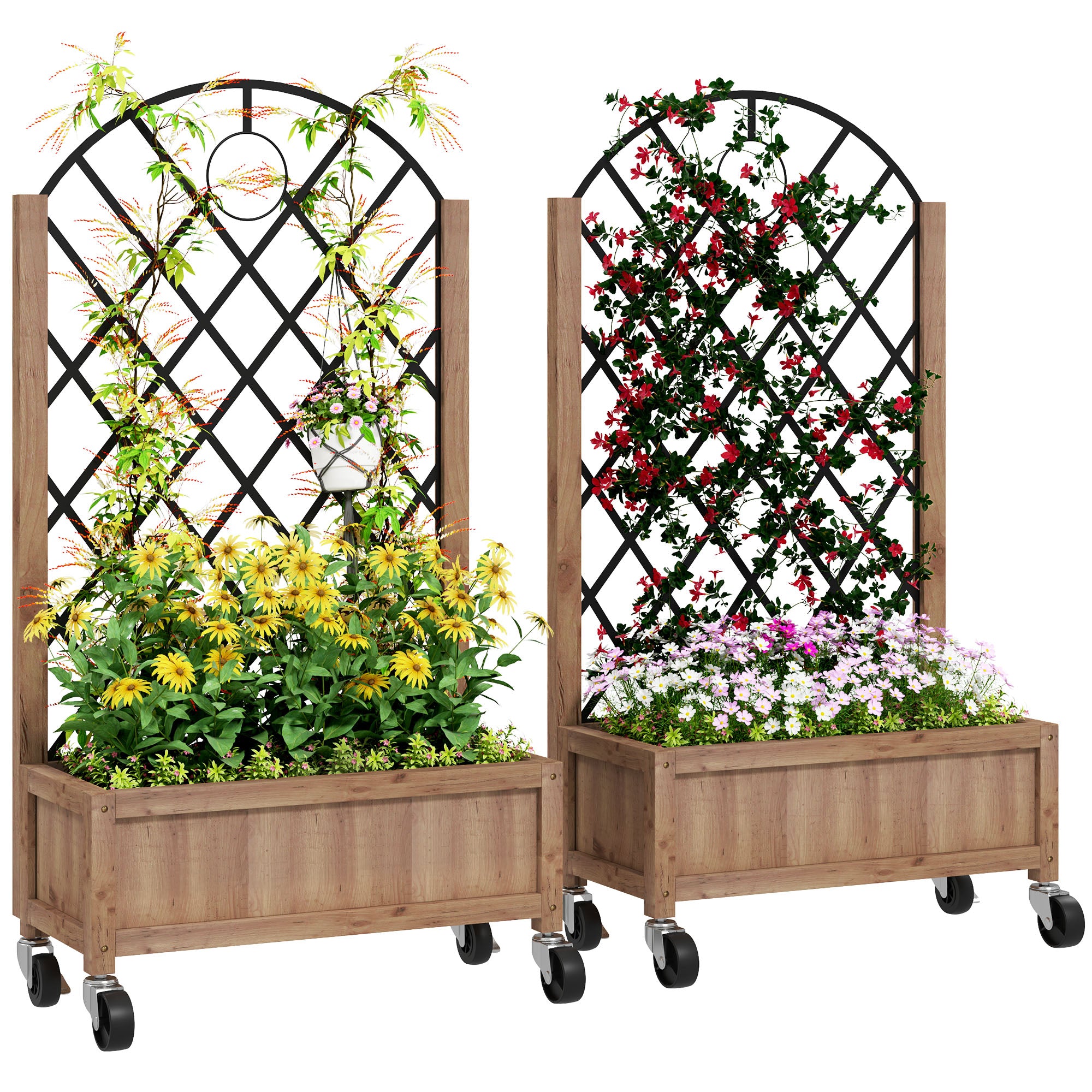 Outsunny Wooden Planter, with Metal Trellis - Brown/Black - North Peak Garden Furniture