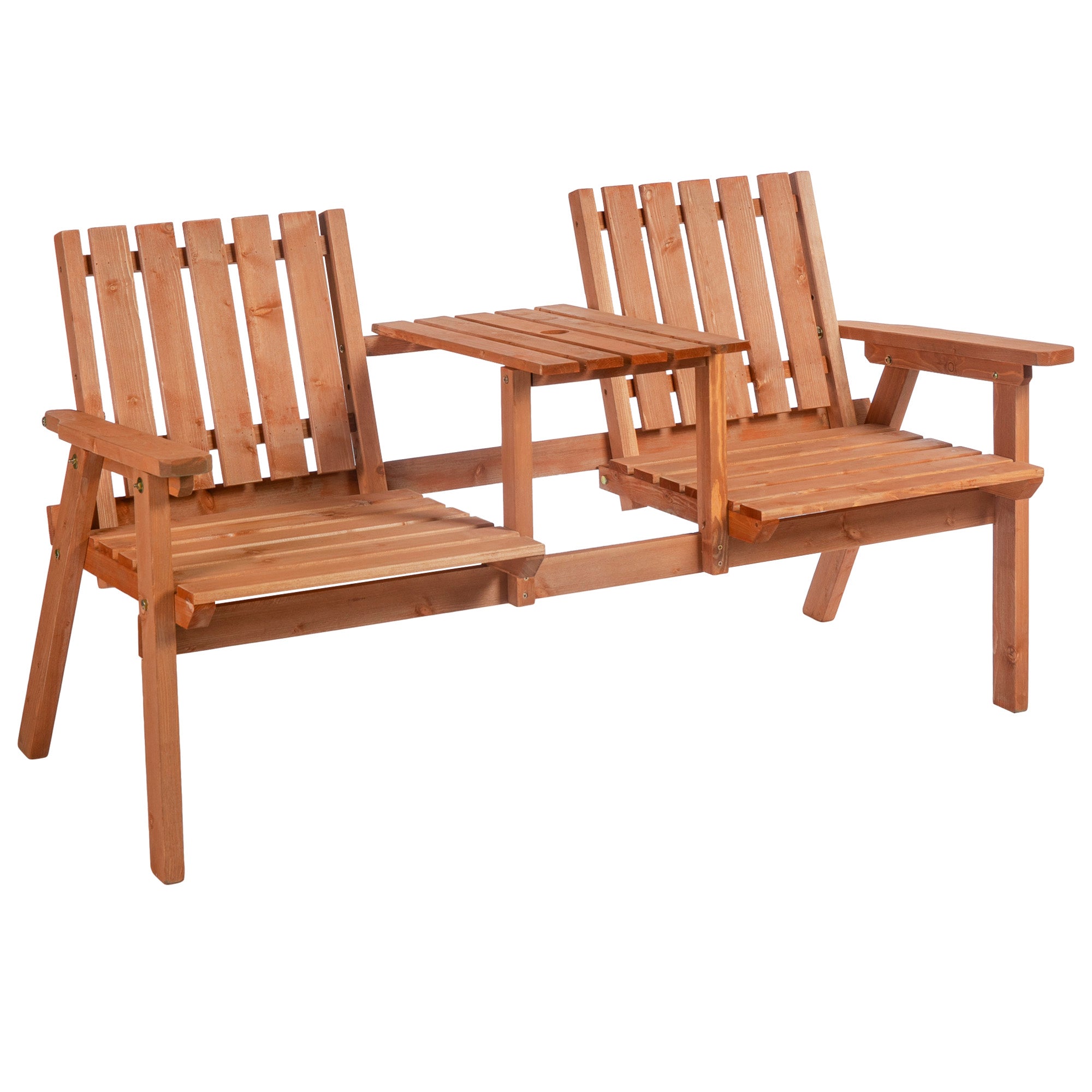 Outsunny 2-Seater Fir Wood Bench w/ Centre Table - North Peak Garden Furniture