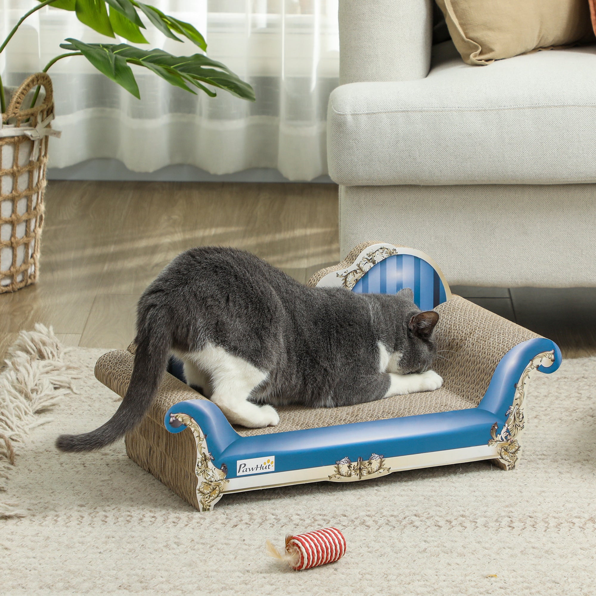 PawHut 2 in1 Cat Scratching Board with Catnip for Indoor Cats, 26.5 x 57 x 26.5cm, Blue - North Peak Garden Furniture