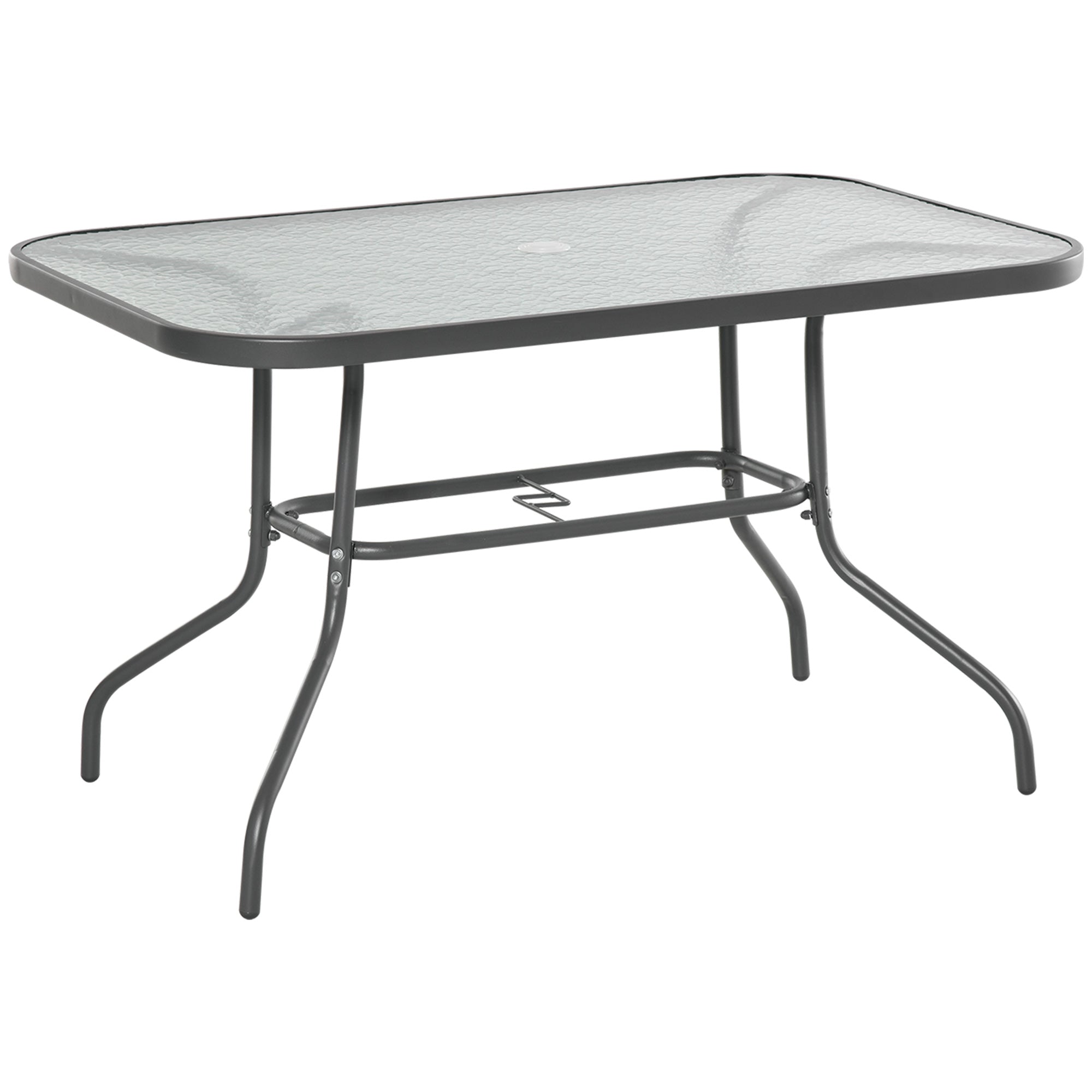 Outsunny Garden Dining Table Glass Top Metal Frame with Parasol Hole Outdoor Balcony Grey 120L x 80Wcm - North Peak Garden Furniture