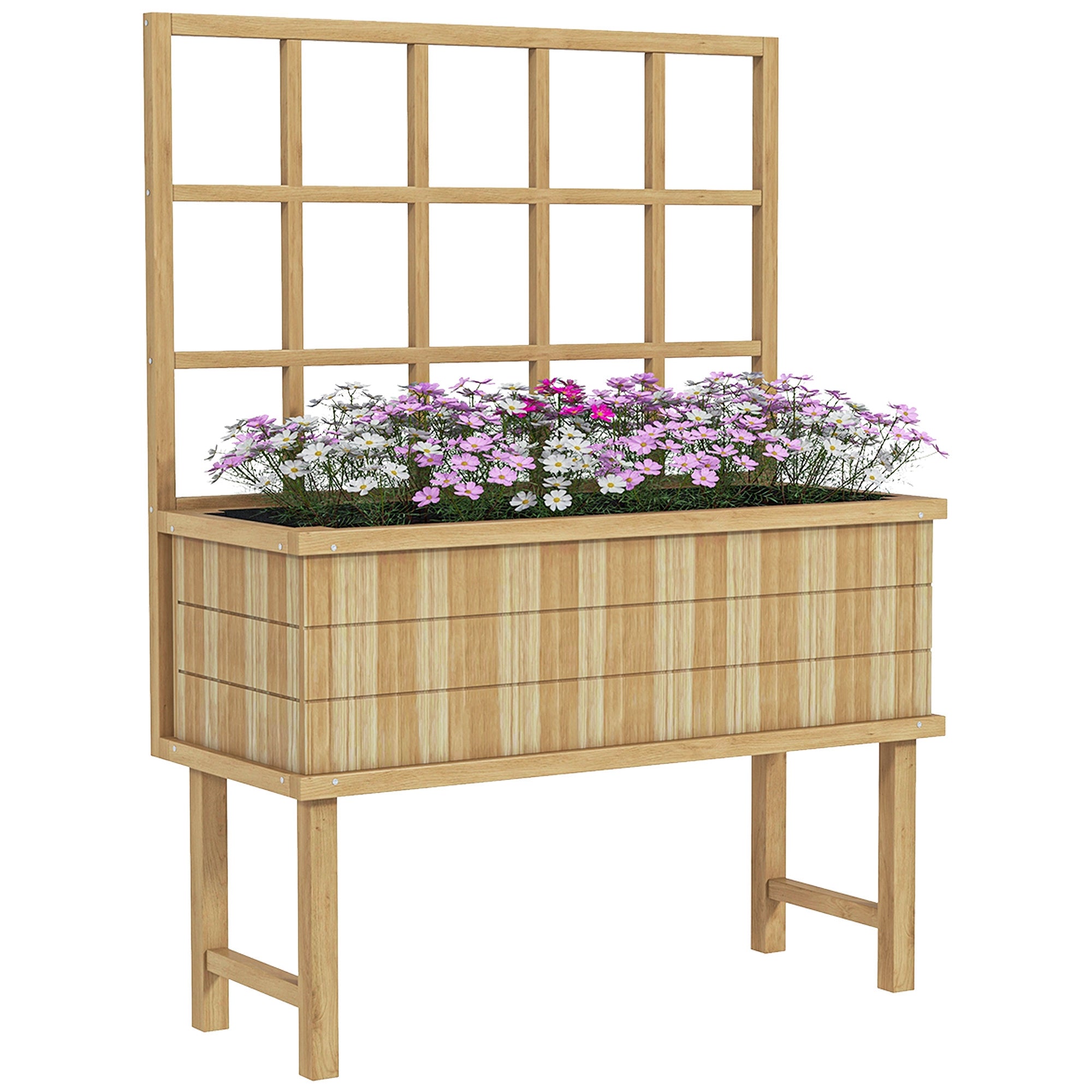 Outsunny 45 x 105cm Wooden Garden Planter, with Trellis - Natural - North Peak Garden Furniture