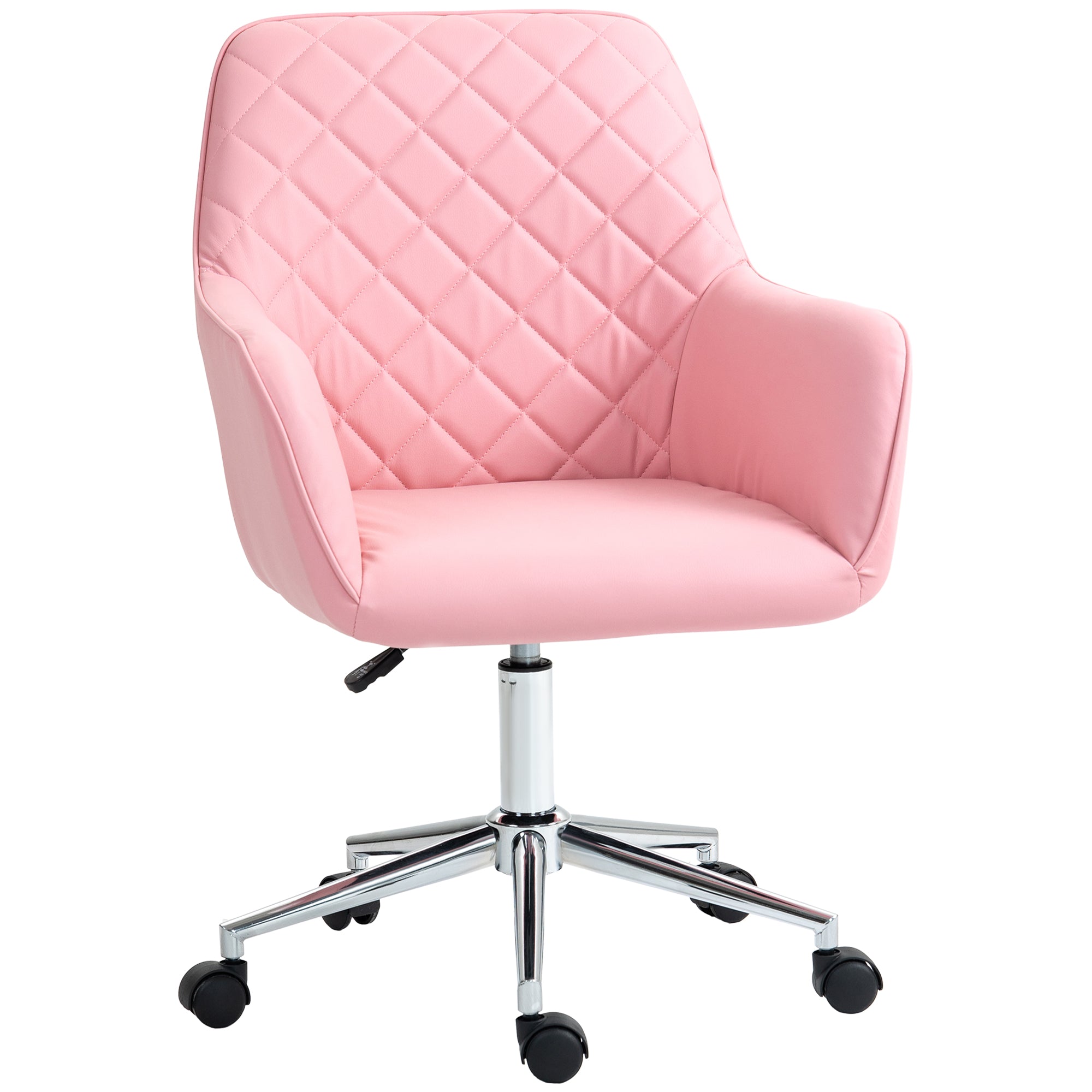 Vinsetto Office Desk Chair, Leather-Feel Fabric Computer Swivel Chair with Rolling Wheels and Adjustable Height for Home, Pink - North Peak Garden Furniture