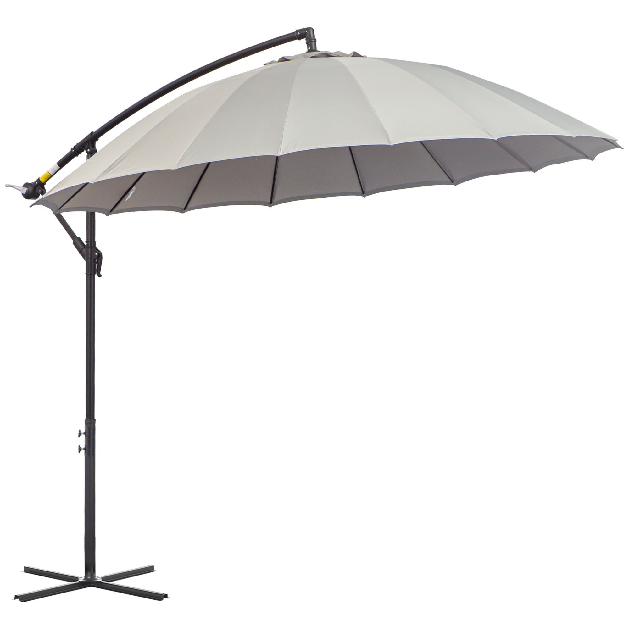 Outsunny 3(m) Cantilever Umbrella 18 Ribs & Vents Adjustable Angle for Patio Light Grey - North Peak Garden Furniture