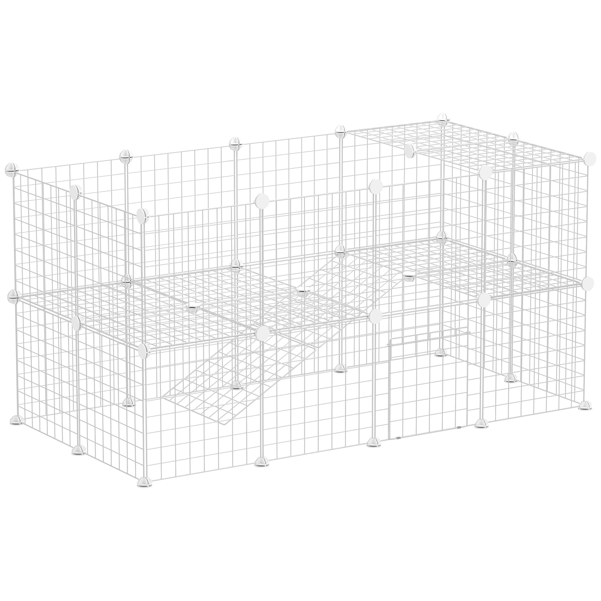PawHut DIY 36 Panel Pet Playpen Metal Wire Fence for Chinchilla, Hedgehog, Bunny, Indoor, Outdoor Use, White - North Peak Garden Furniture