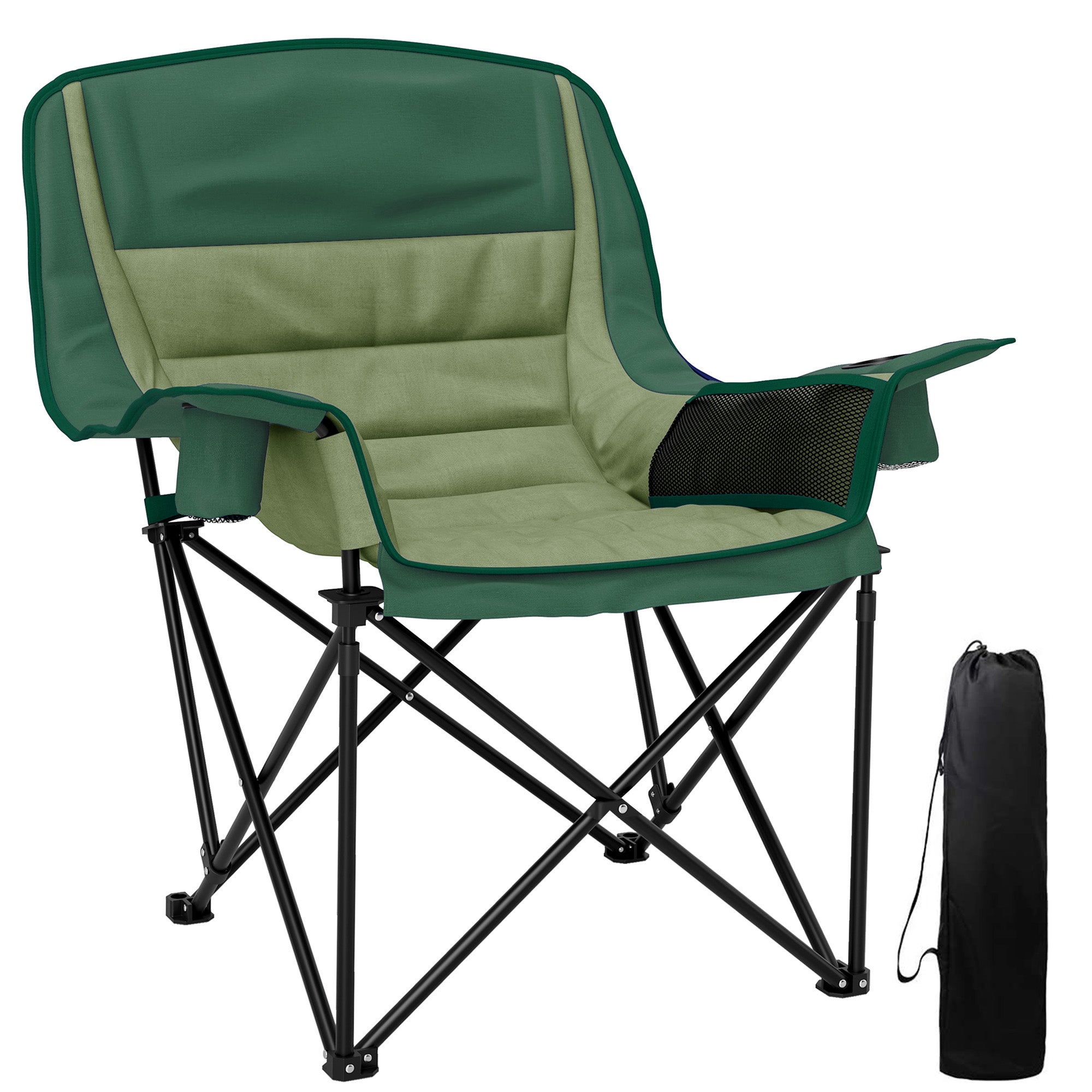 Outsunny Portable Padded Camping Chair, with Bag - Olive Green - North Peak Garden Furniture