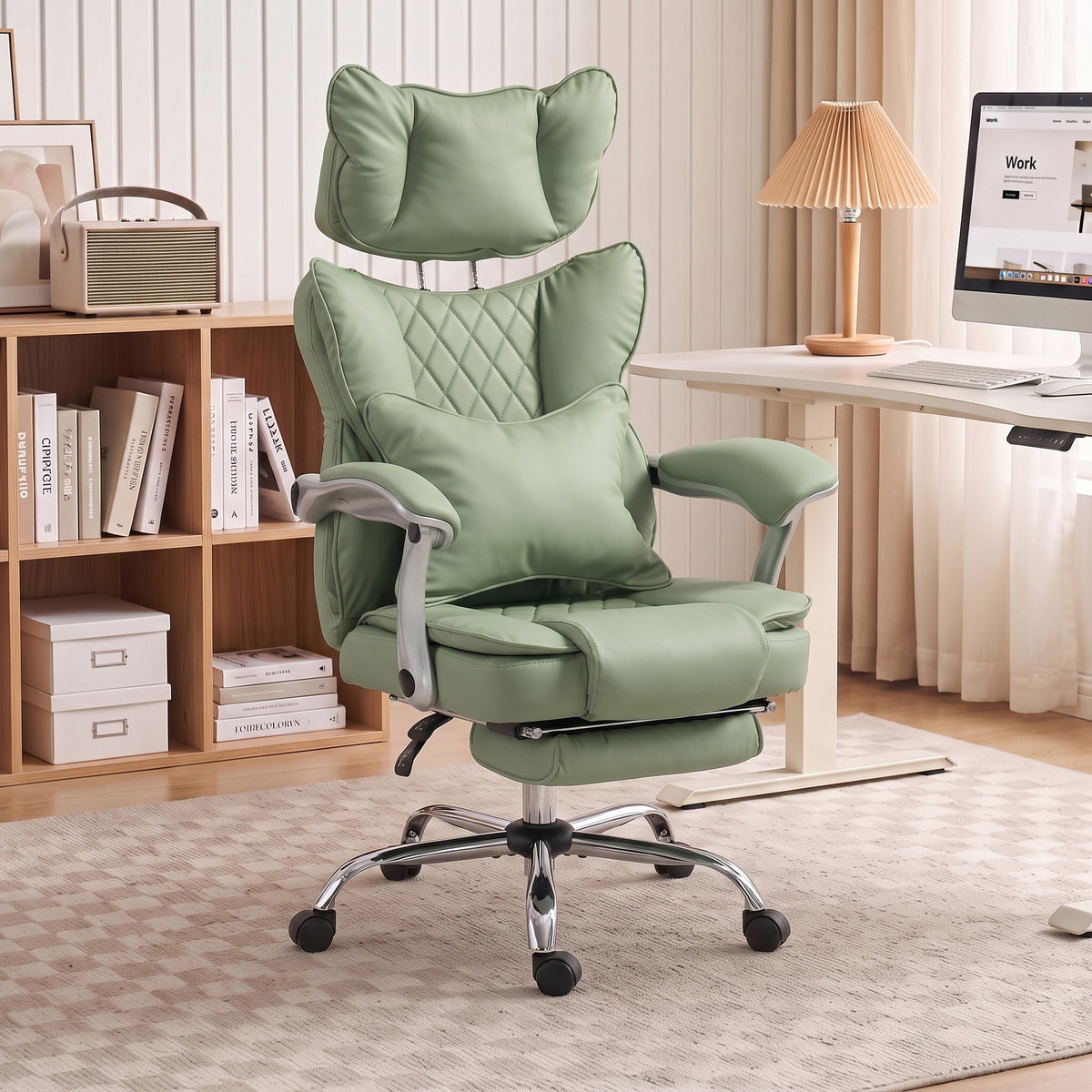 HOMCOM Executive Office Chair, PU Big and Tall Office Chair 180 kg with Wide Seat, Reclining, Lumbar Support, Light Green