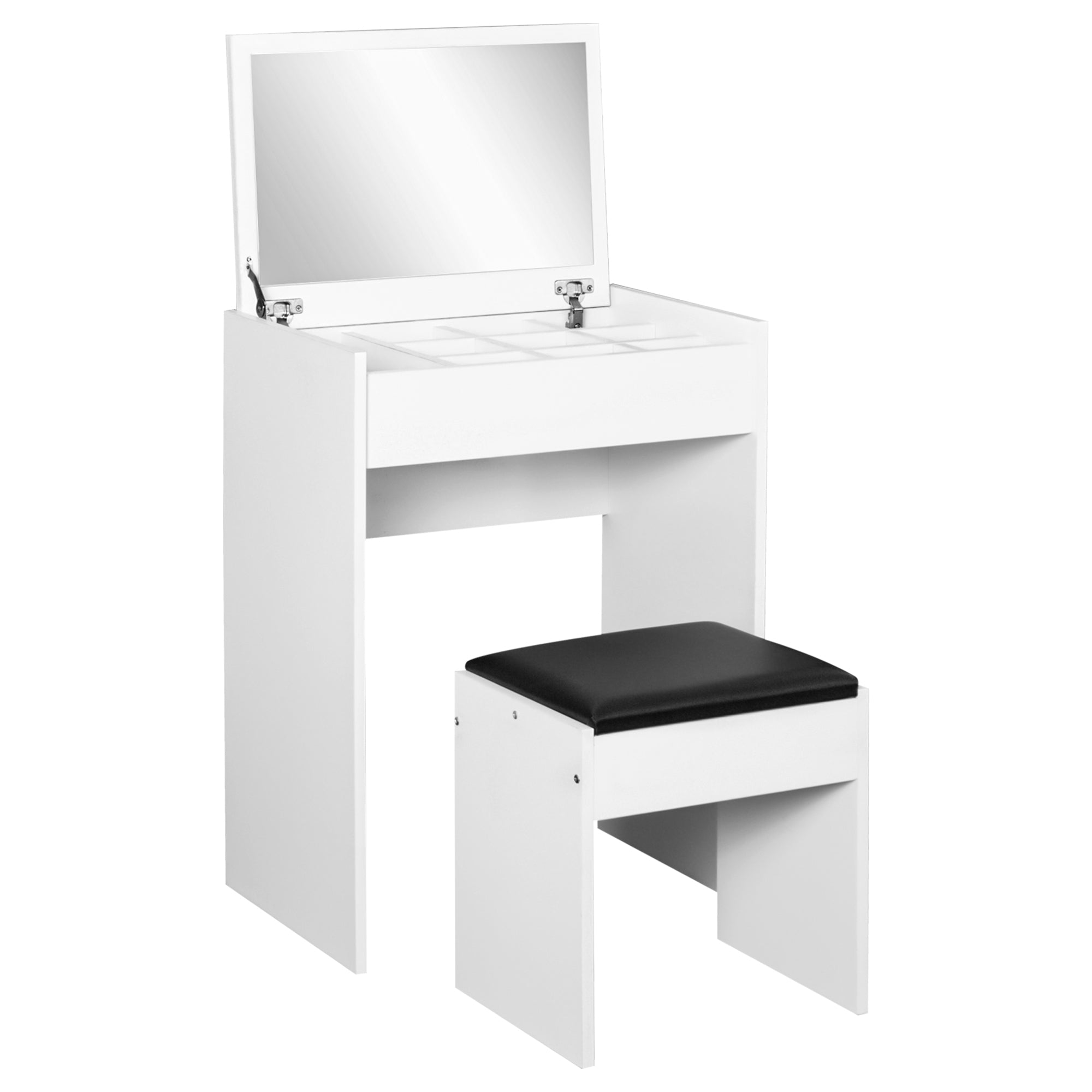 HOMCOM Dressing Table with Mirror and Stool, Vanity Makeup Table with Flip Up Mirror, Vanity Desk with Storage Unit and Padded Seat, White - North Peak Garden Furniture