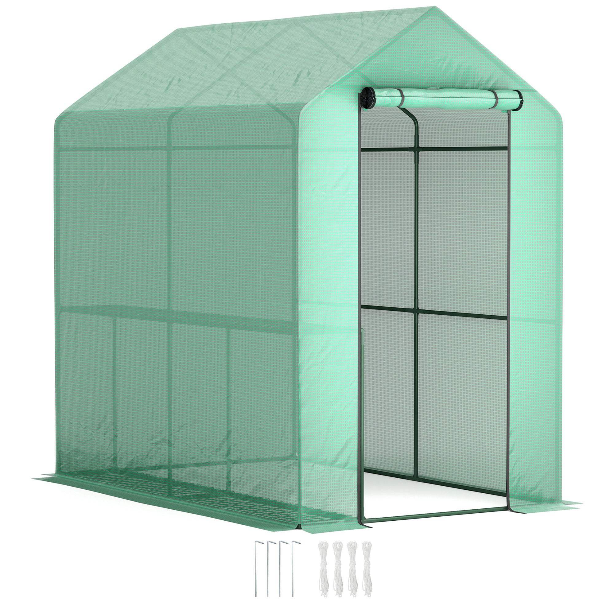 Outsunny 120 x 186cm Walk-In Greenhouse, with Shelves - Green - North Peak Garden Furniture