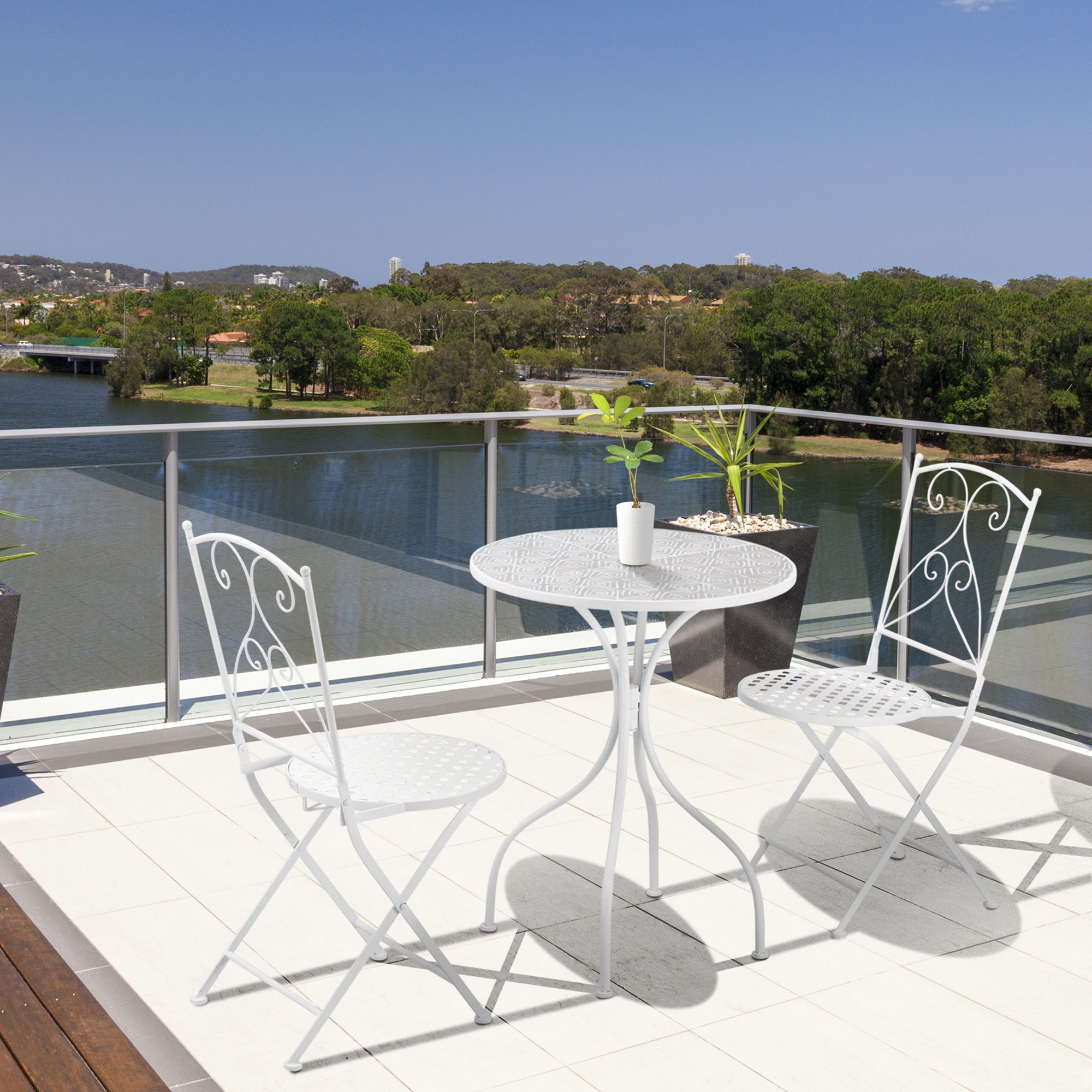 Outsunny Three-Piece Metal Bistro Set - White - North Peak Garden Furniture
