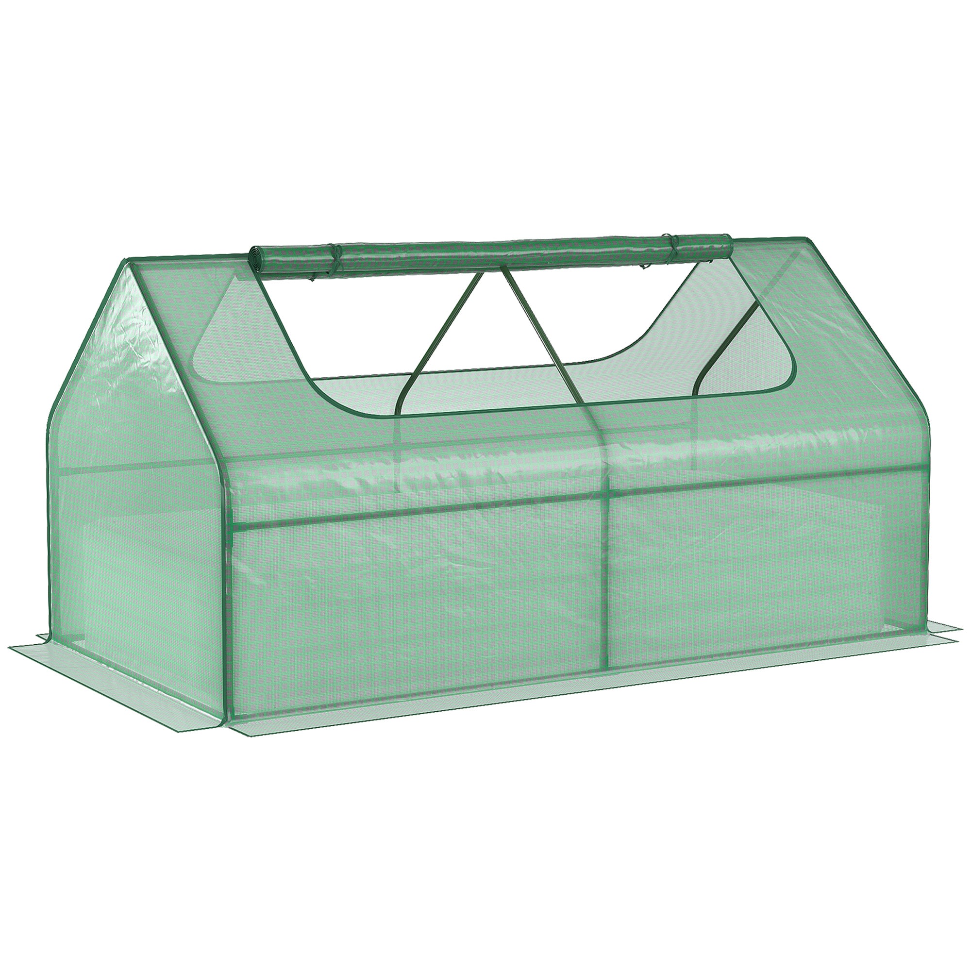 Outsunny Raised Garden Bed with Greenhouse, Steel Planter Box with Plastic Cover, Roll Up Window, Dual Use for Flowers, Vegetables, Fruits and Herbs, 185L x 95W x 92H cm, Green - North Peak Garden Furniture