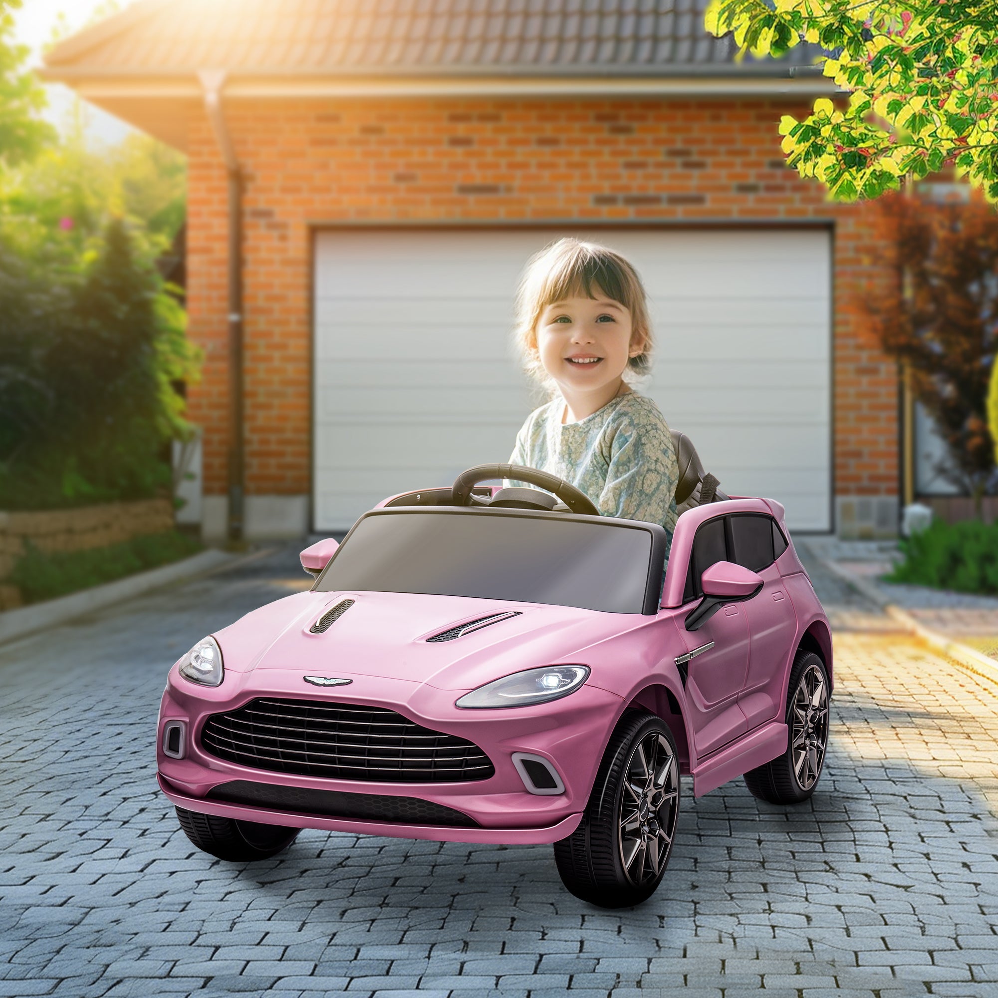 AIYAPLAY Aston Martin DBX Licensed Battery Powered Kids Electric Car, 12V Kids Ride on Car w/ Lights, Music Horn, Pink - North Peak Garden Furniture