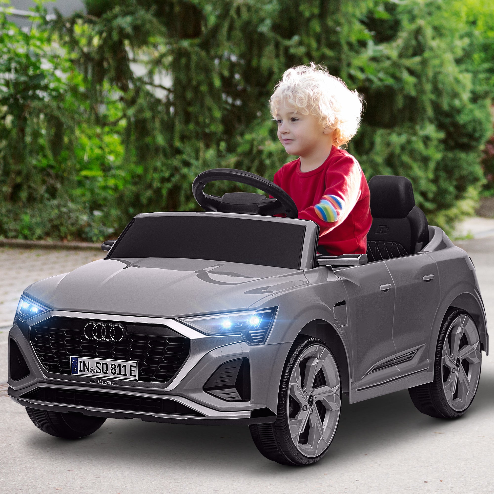 AIYAPLAY Audi Q8 e-tron Sportback Licensed 12V Ride on Car w/ Remote, 4 Spring Suspension Wheels, Headlights, Music, Horn - Grey - North Peak Garden Furniture