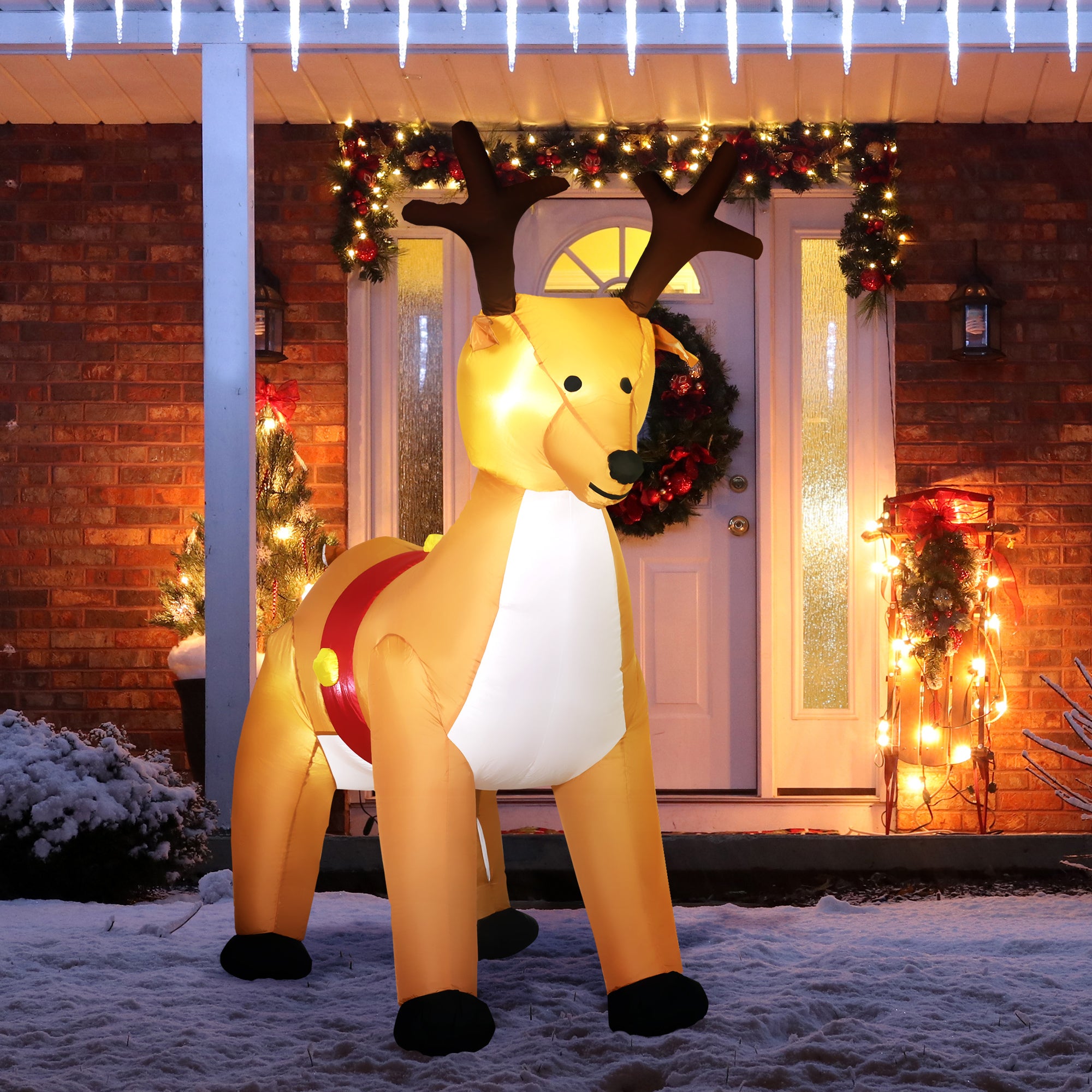 HOMCOM 6ft Christmas Inflatable Reindeer Decoration Xmas Indoor Outdoor Fun w/ Lights Accessories Holiday Blow Up Decor Animal - North Peak Garden Furniture