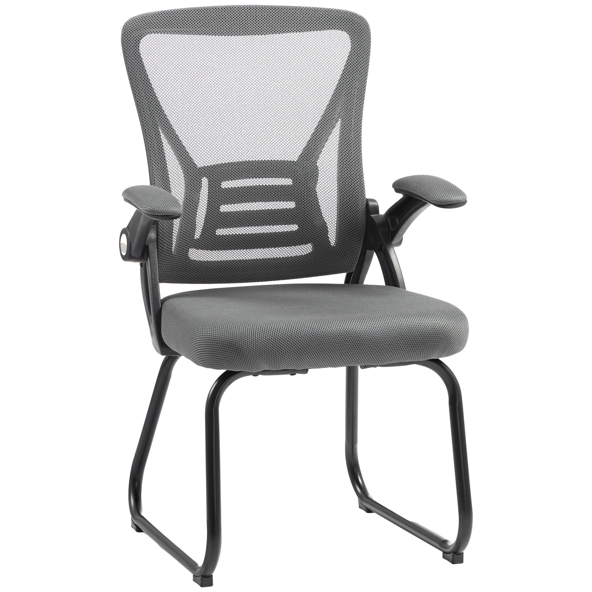 HOMCOM Office Chair, Ergonomic Desk Chair No Wheels with Mesh Backrest and Steel Legs for Home Conference Room, Dark Grey