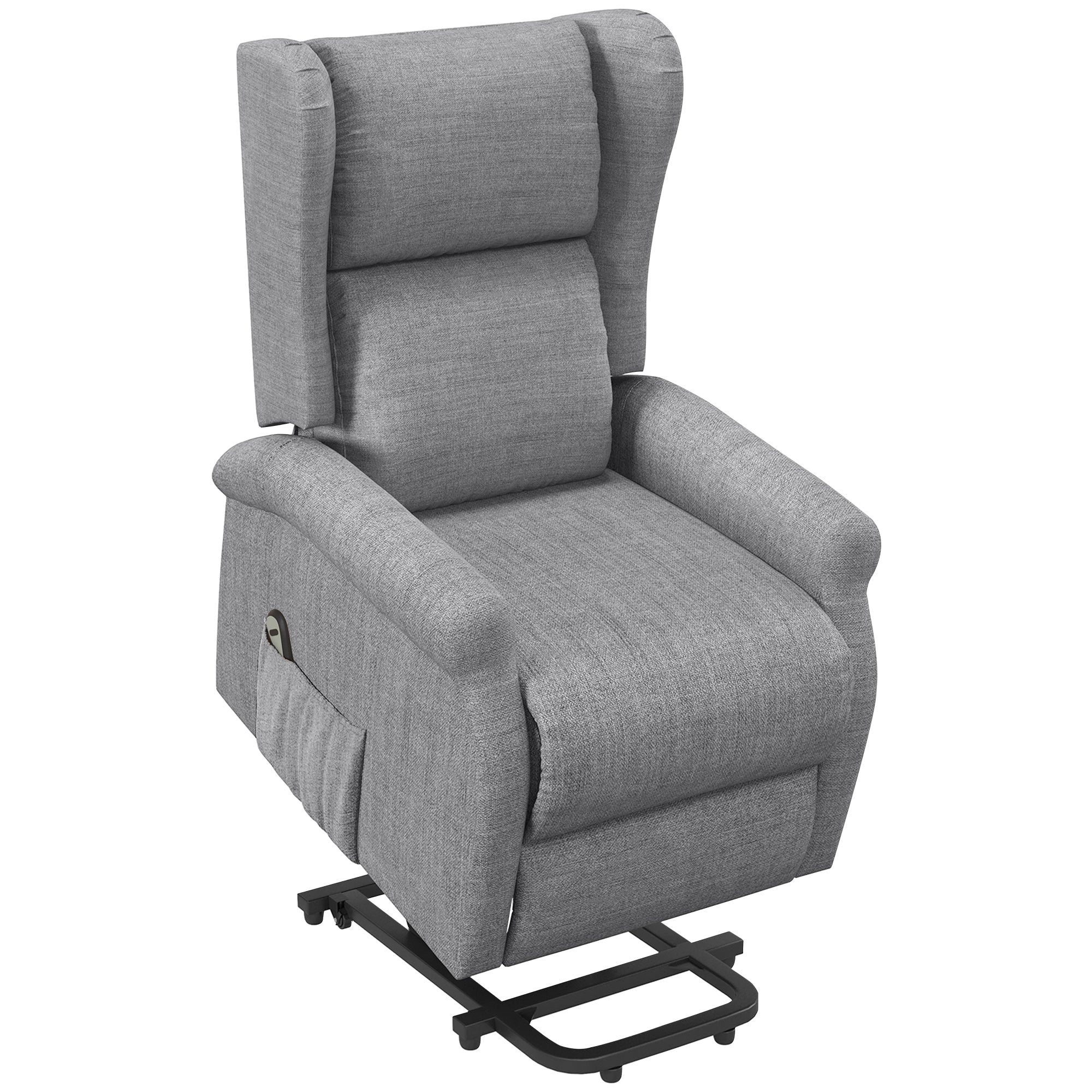 HOMCOM Power Lift Recliner Armchair, Electric Lift Chair for Elderly, Fabric Riser and Reclining Chair with Remote Control, Side Pockets, Extended Footrest, for Living Room, Grey - North Peak Garden Furniture