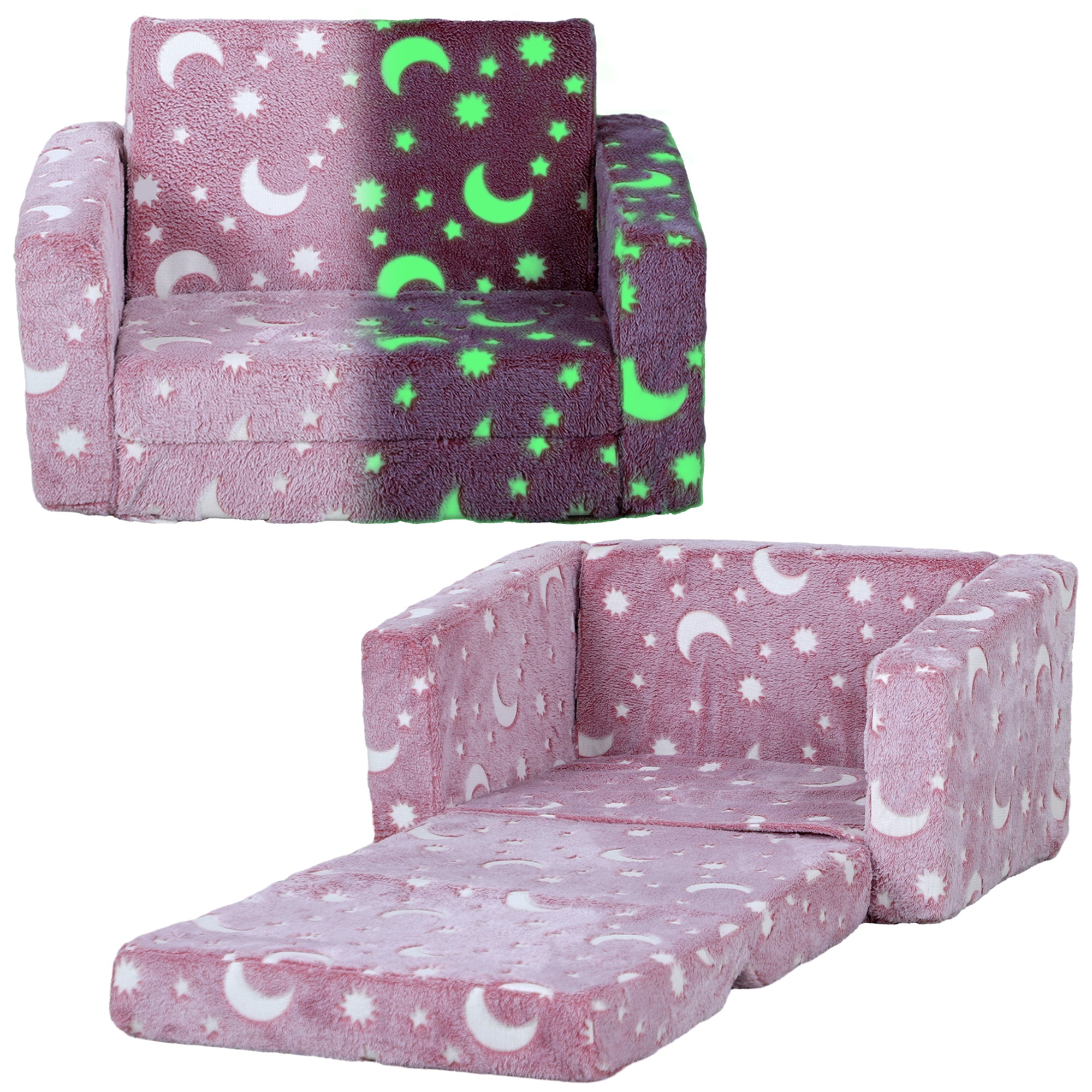 AIYAPLAY 2 in 1 Kids Kids Folding Bed Armchair with Glow in The Dark Cosmic Design, Washable Cushion and Cover, Blue - North Peak Garden Furniture