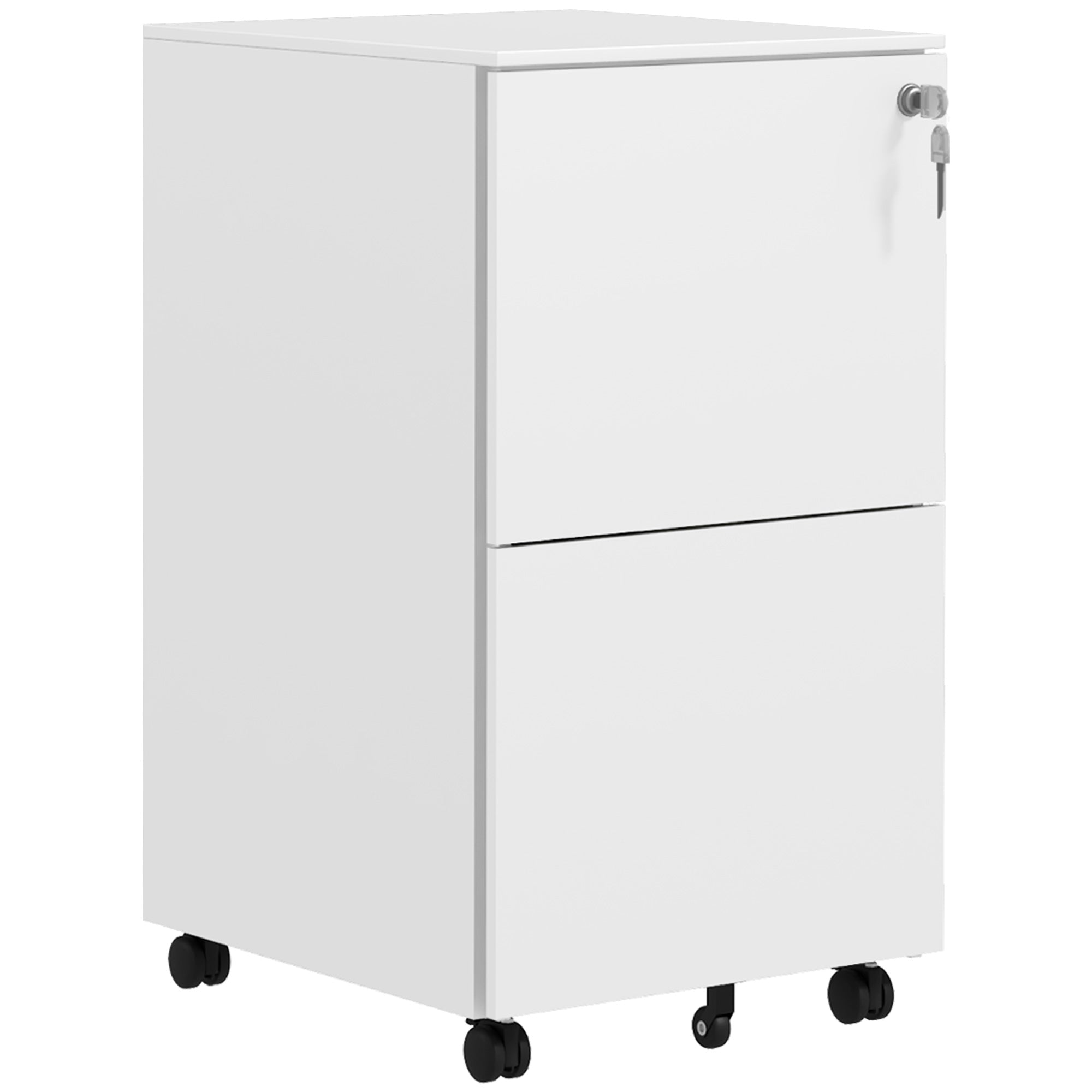 Vinsetto 2-Drawer Vertical Filing Cabinet with Lock and 5 Wheels, Steel Mobile File Cabinet, for A4, Legal and Letter Size, Pre-Assembled Body, White - North Peak Garden Furniture