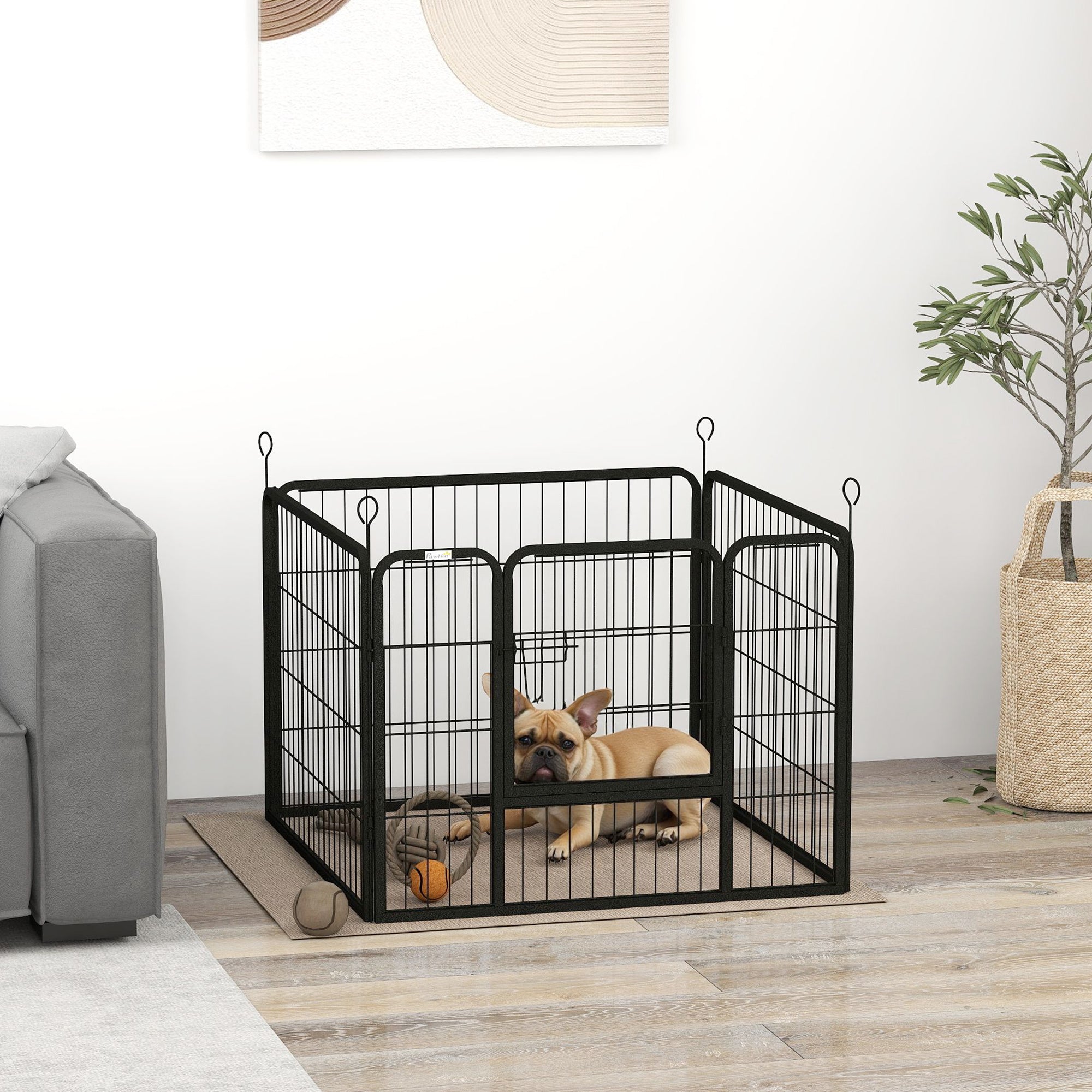 PawHut Heavy Duty Dog Playpen, 4 Panel Puppy Pen, Foldable Dog Kennel Both Indoor Outdoor Use Collapsible Design 82L x 82W x 60H (cm) - North Peak Garden Furniture