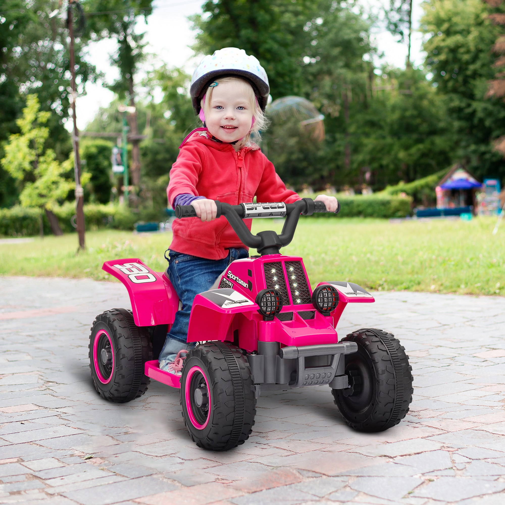 AIYAPLAY 6V Electric Quad Bike for Kids, Ride On ATV w/ Forward Backward, Headlights, for 18-36 Months - Pink - North Peak Garden Furniture