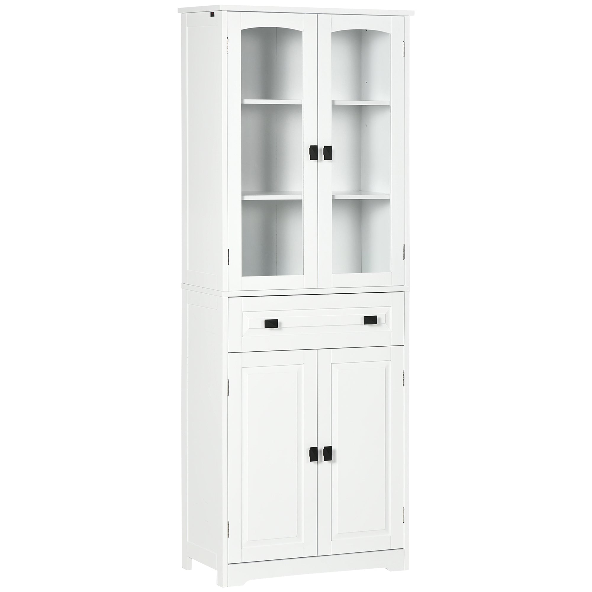 HOMCOM Kitchen Cupboard, Freestanding Storage Cabinet with 2 Adjustable Shelves, Drawer and Glass Door for Living Room, Dining Room, 160cm, White - North Peak Garden Furniture