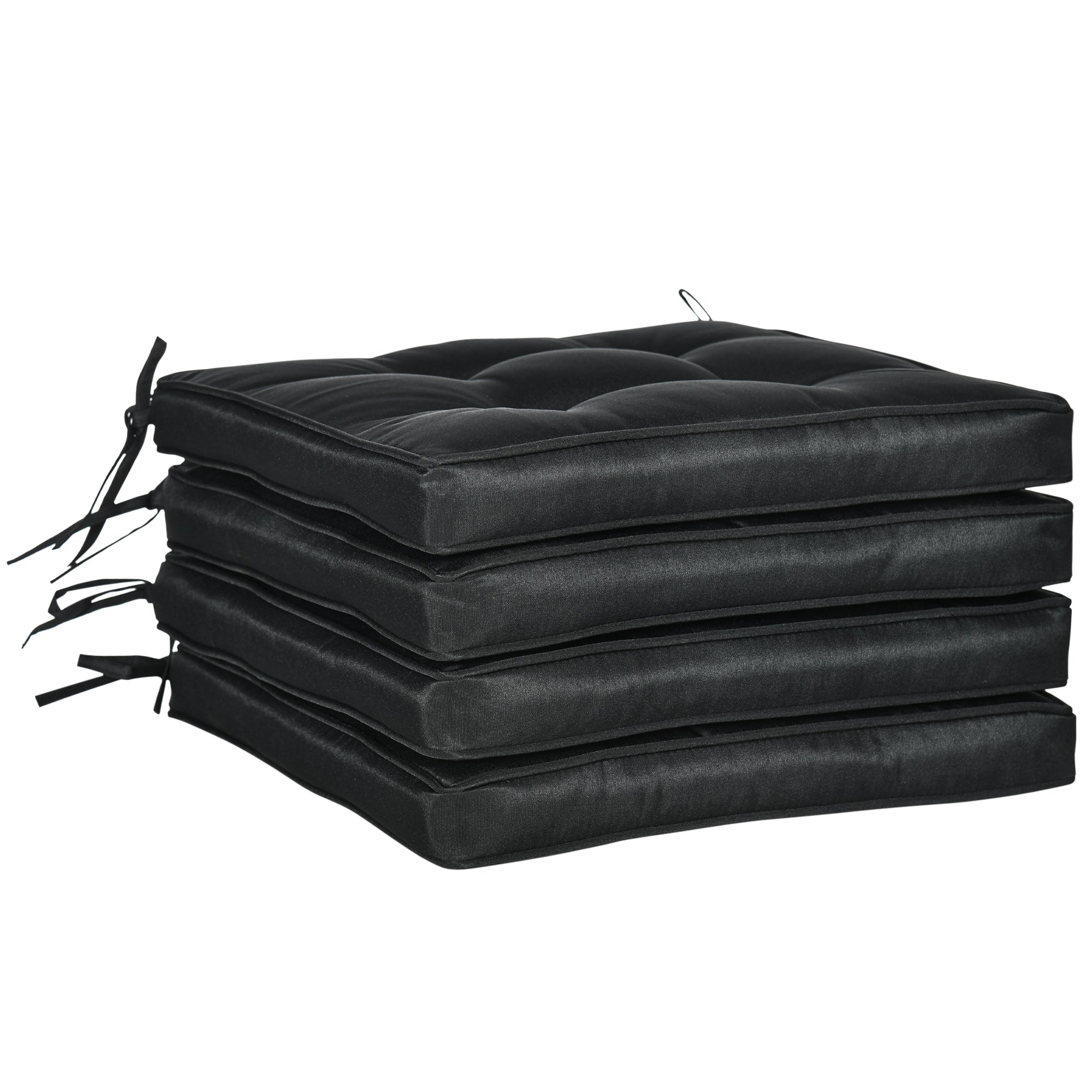 Outsunny Set of 4 Garden Seat Cushion with Ties, 42 x 42cm Replacement Dining Chair Seat Pad, Black - North Peak Garden Furniture