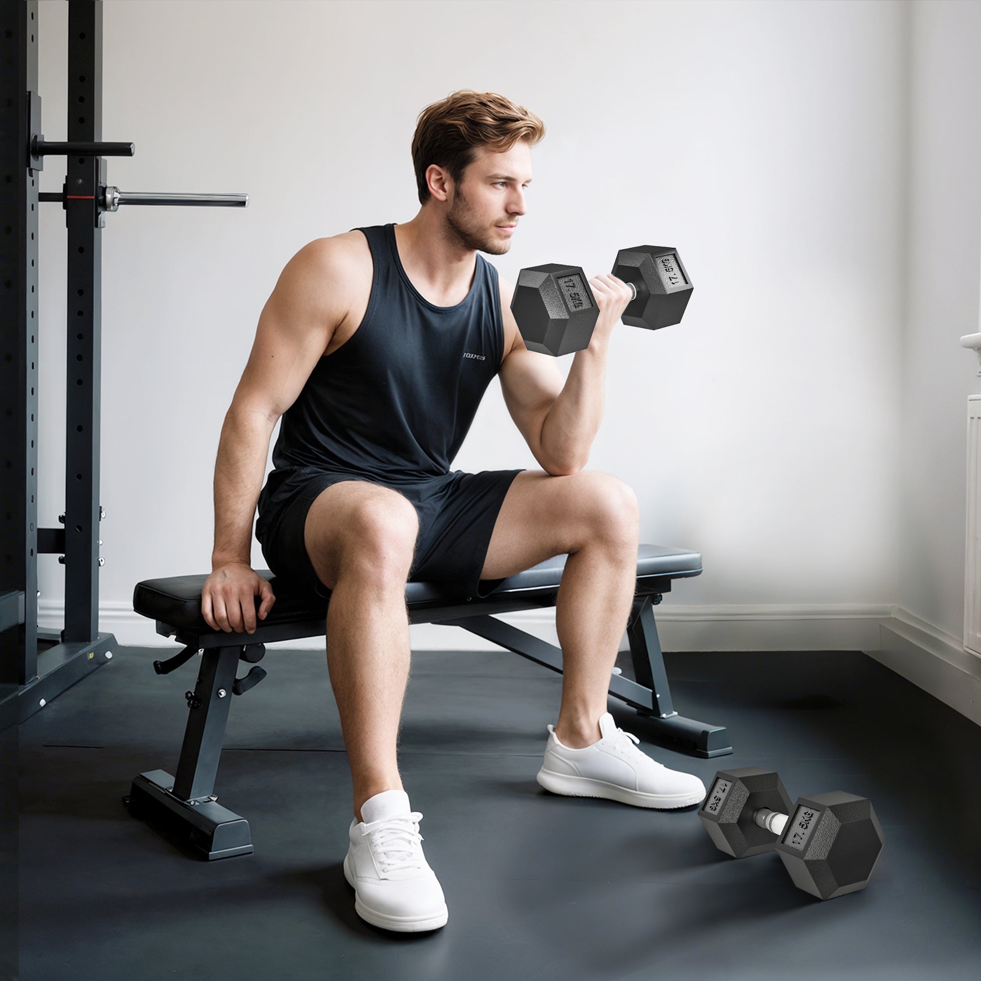 HOMCOM 35KG Rubber Hex Dumbbell Portable Hand Weights Dumbbell Home Gym