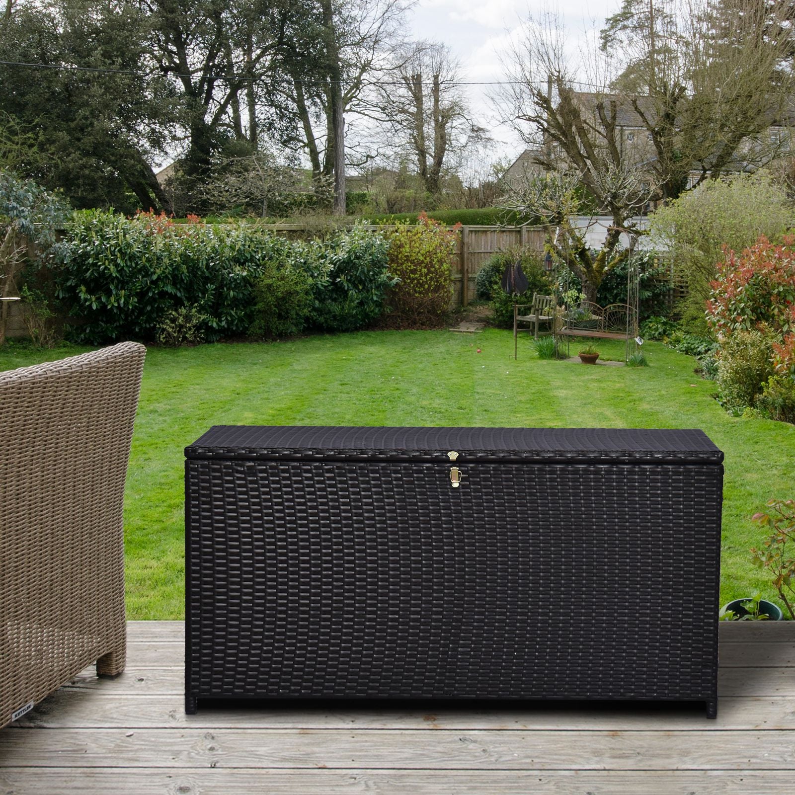 Outsunny Rattan Storage Box Outdoor Indoor Wicker Cabinet Chest Garden Furniture 118 x 54 x 59cm - Dark Brown - North Peak Garden Furniture