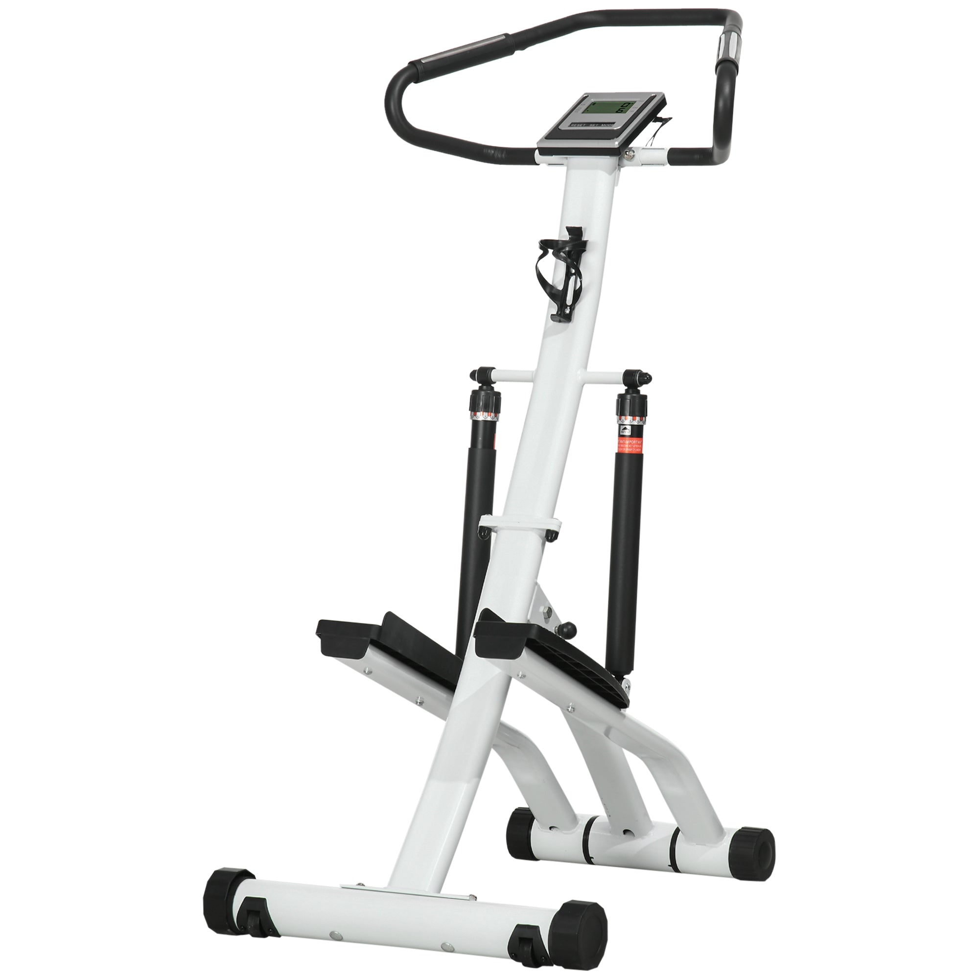 SPORTNOW Foldable Stepper Machine with 12-Level Hydraulic Resistance, Step Machine Exerciser with LCD Monitor and Drink Holder, for Home Fitness Workout, White and Black