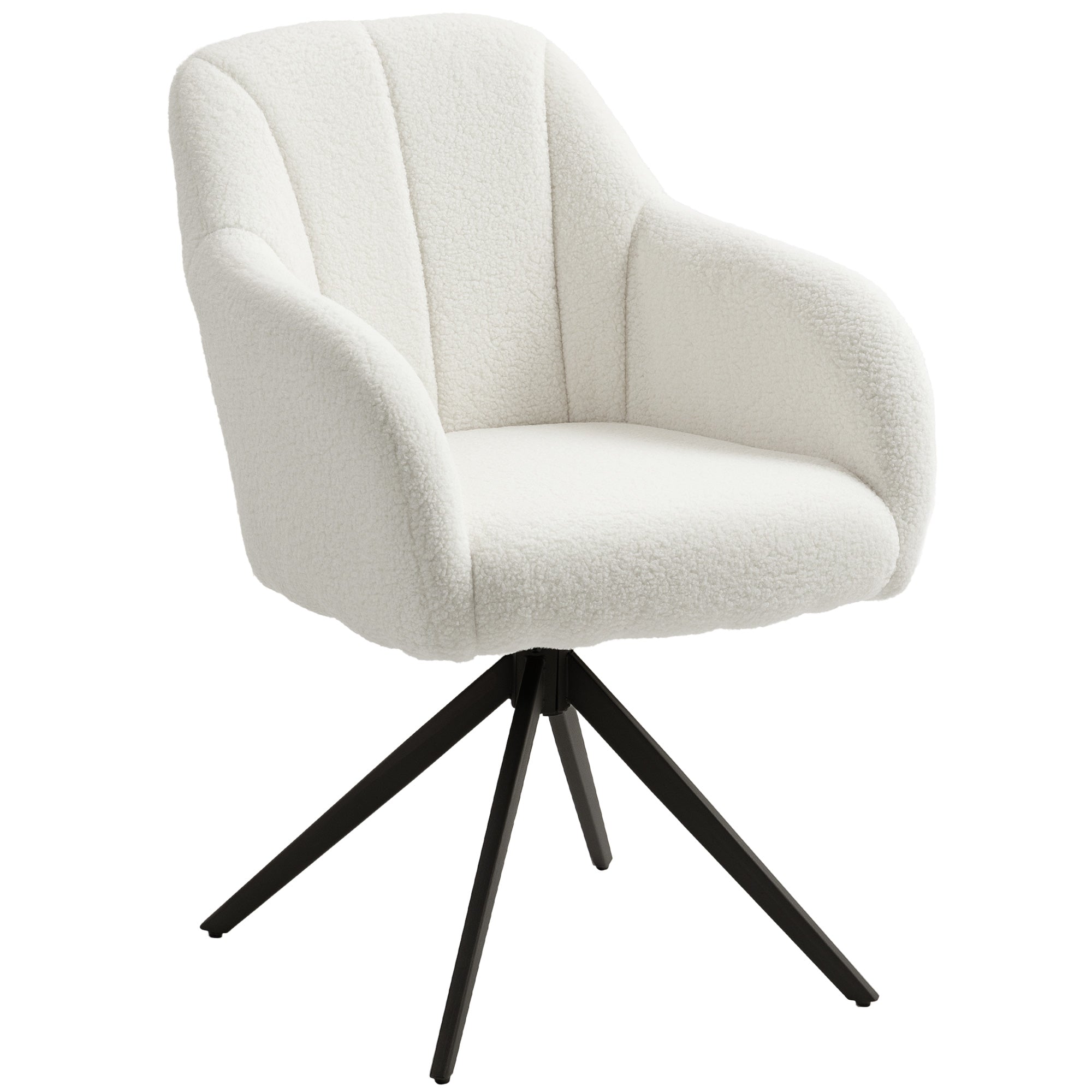 HOMCOM 360° Swivel Accent Chair, Teddy Fleece Fabric Armchair, Upholstered Tufted Vanity Chair with Steel Legs for Living Room, Bedroom, Home Office, White - North Peak Garden Furniture