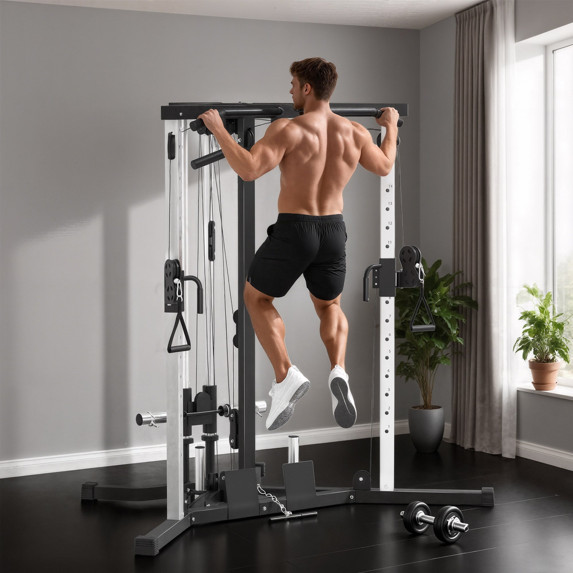 SPORTNOW Home Gym Machine, Multifunctional Gym Equipment with High and Low Pulleys, Pull Up Bar, 15-Position Adjustable Strength Training Workout Station for Full Body Fitness