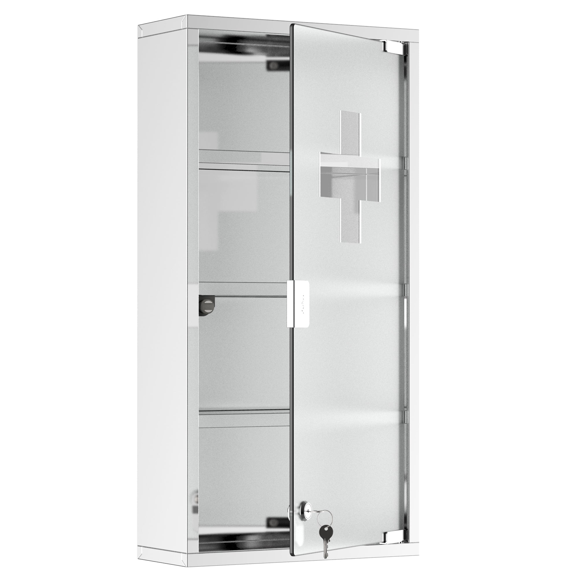 HOMCOM 4 Tier Stainless Steel Wall Mounted Medicine Cabinet Glass Lockable Door Storage Shelves Houseware Bathroom Furniture 60Hx30Wx12D(cm) w/2 Keys - North Peak Garden Furniture