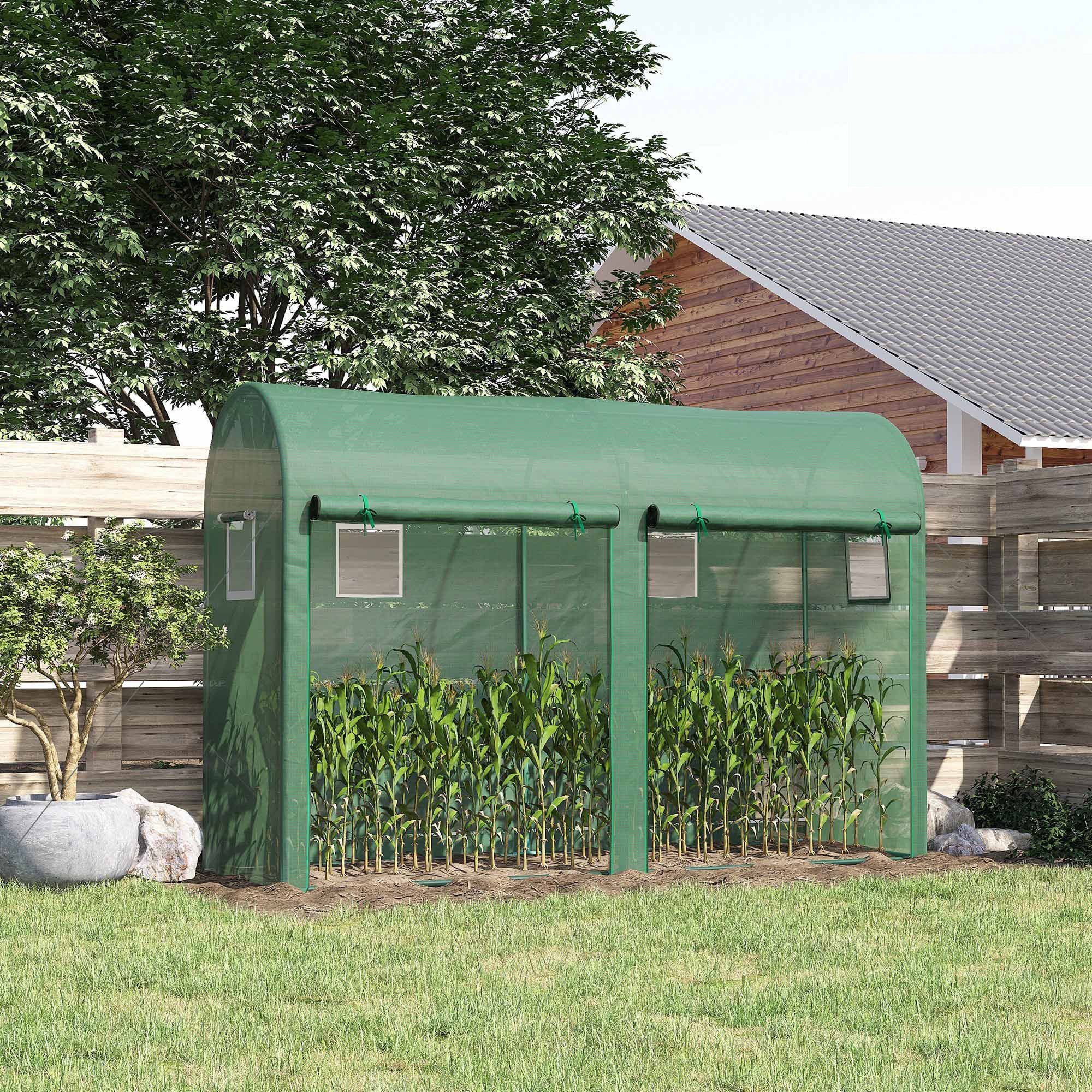 Outsunny Garden Plant Tomato Growth Greenhouse W/ Double Doors & 4 Windows PE Cover Steel Frame Green, 3L x 1W x 2H (m)