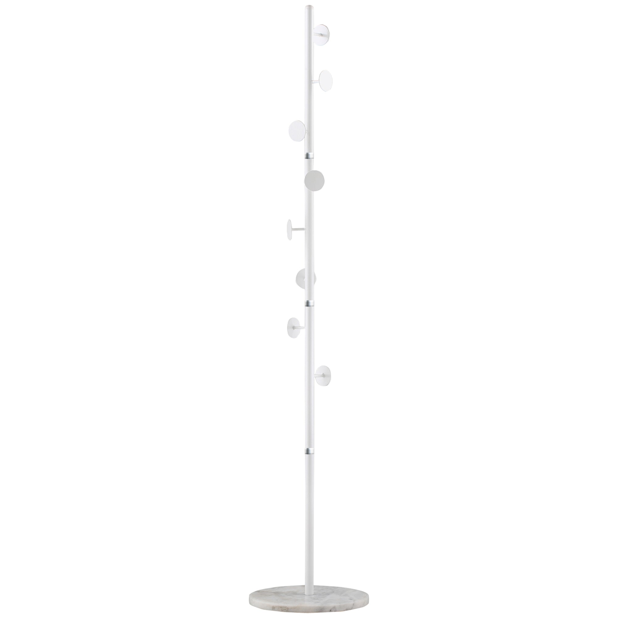 HOMCOM Coat Rack Free Standing Hall Tree with 8 Round Disc Hooks for Clothes, Hats,Purses, Steel Entryway Coat Stand with Marble Base for Entryway, Living Room, Bedroom, White - North Peak Garden Furniture