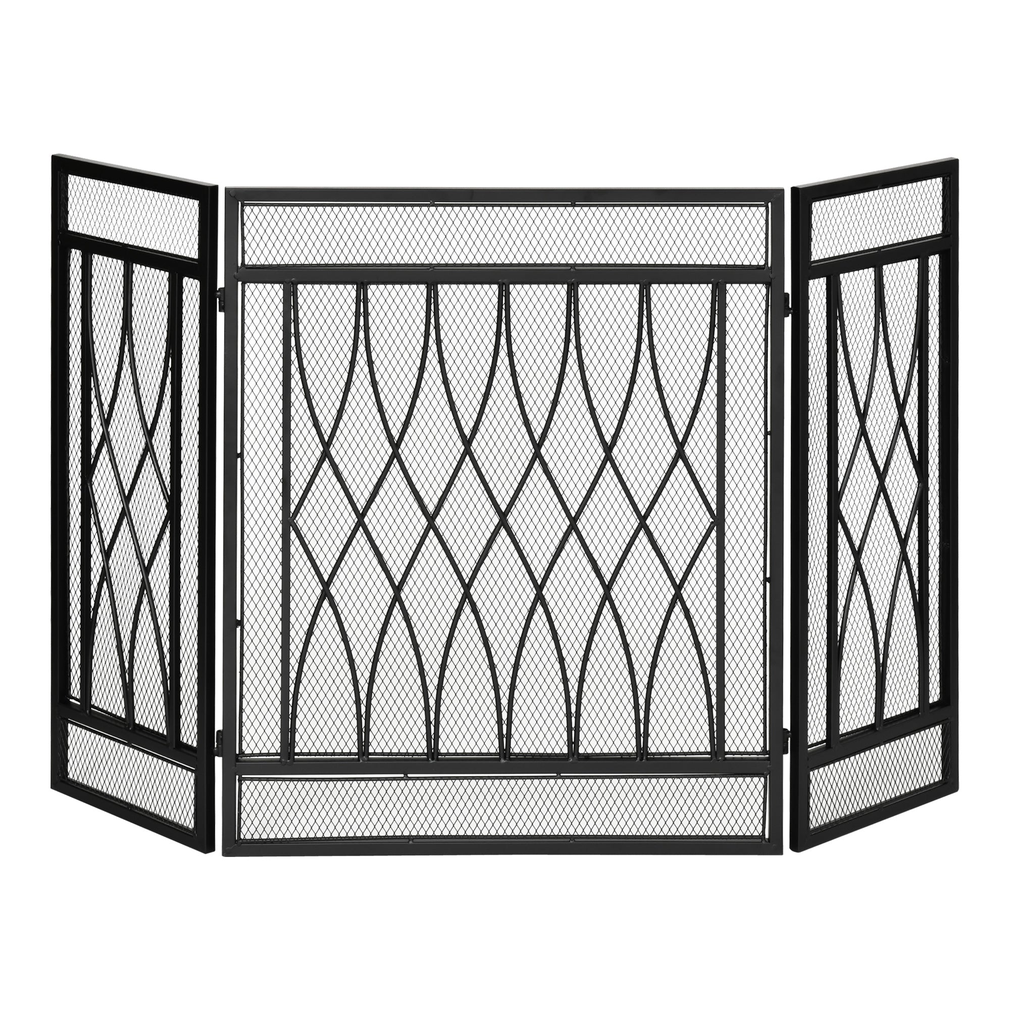 HOMCOM 126cm 3-Panel Metal Folding Fireplace Screen Heat Flame Protective Guard Child Pet Home Spark Barrier Surround w/ Mesh Pattern - North Peak Garden Furniture