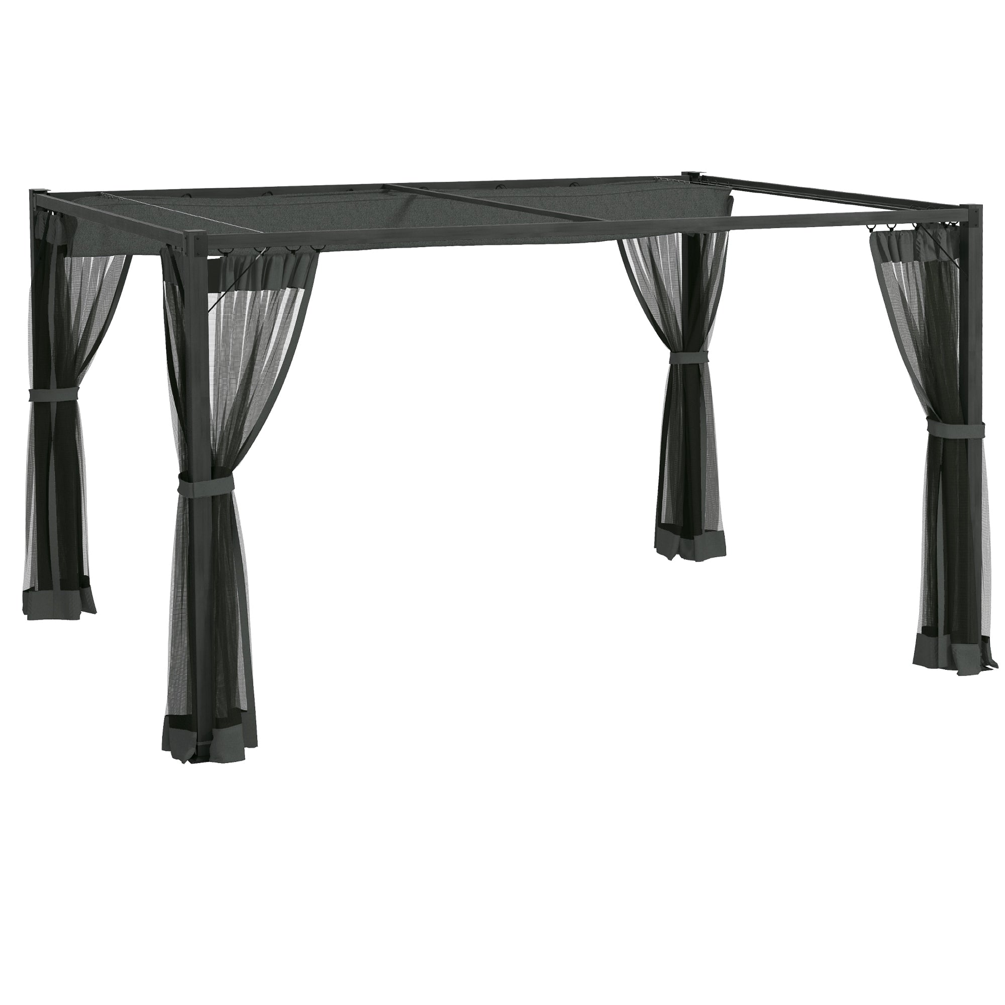 Outsunny 3 x 4m Aluminium Frame Pergola, with Retractable Roof - Dark Grey - North Peak Garden Furniture