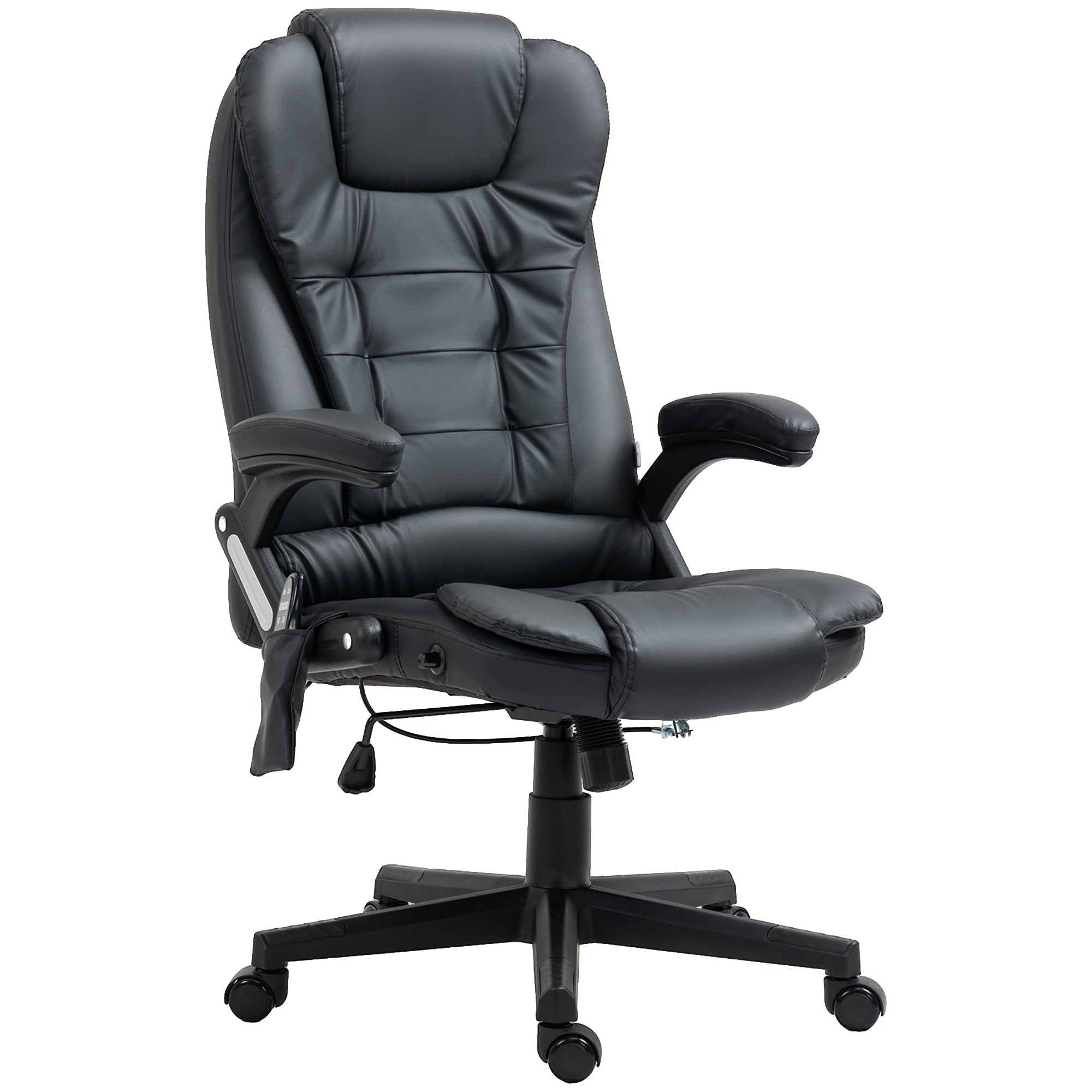 HOMCOM Executive Office Chair with Massage and Heat, High Back PU Leather Massage Office Chair with Adjustable Height, Black - North Peak Garden Furniture