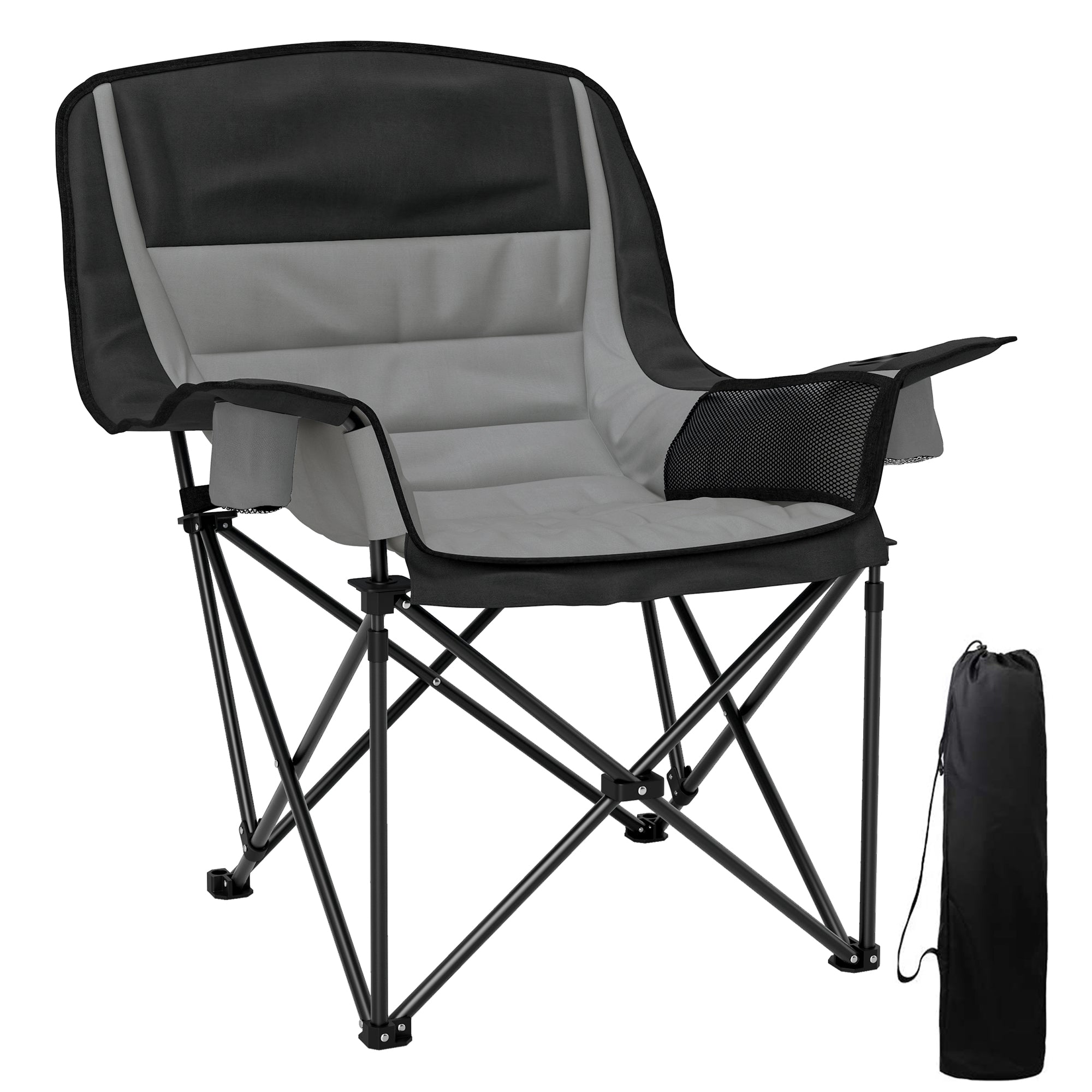 Outsunny Portable Padded Camping Chair, with Bag - Black/Grey - North Peak Garden Furniture