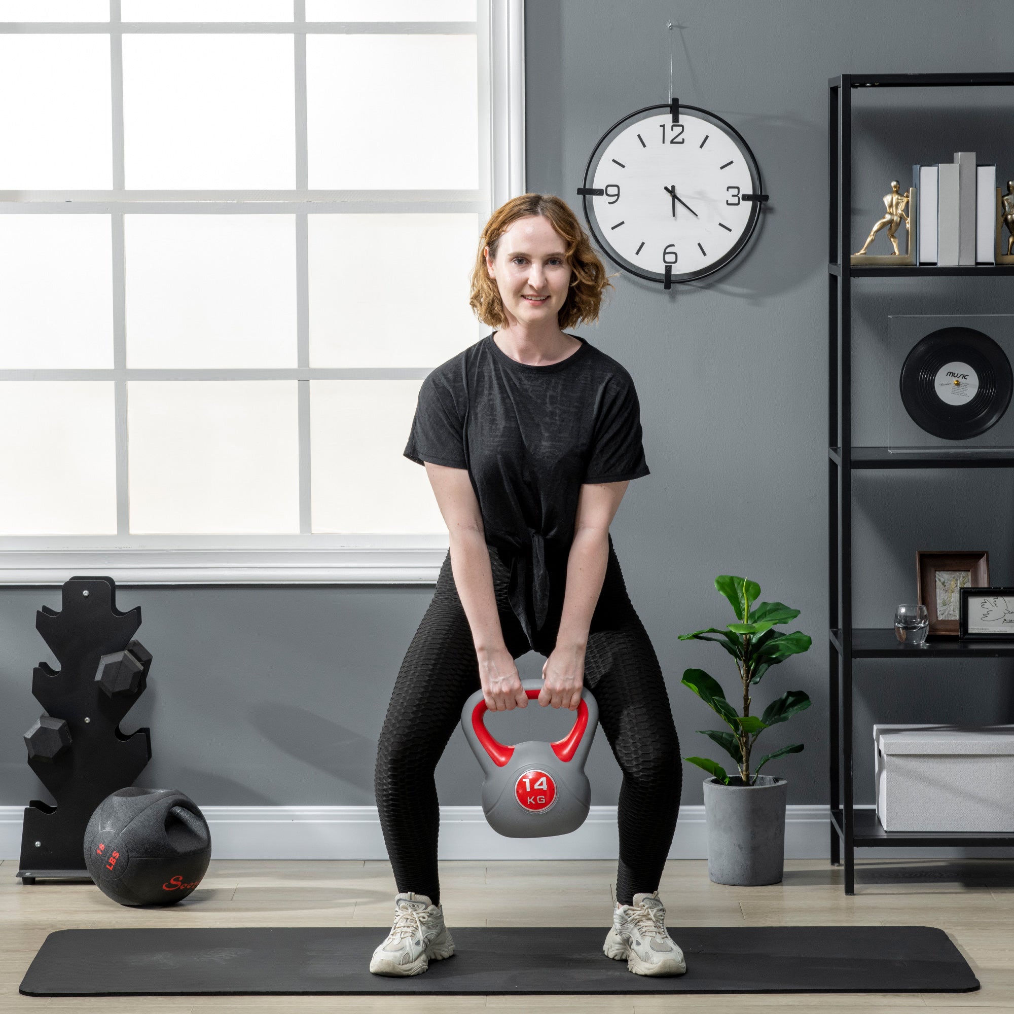 SPORTNOW Kettlebell, 14kg Kettle Bells with Handle for Home Gym Weight Lifting and Strength Training, Red and Grey - North Peak Garden Furniture