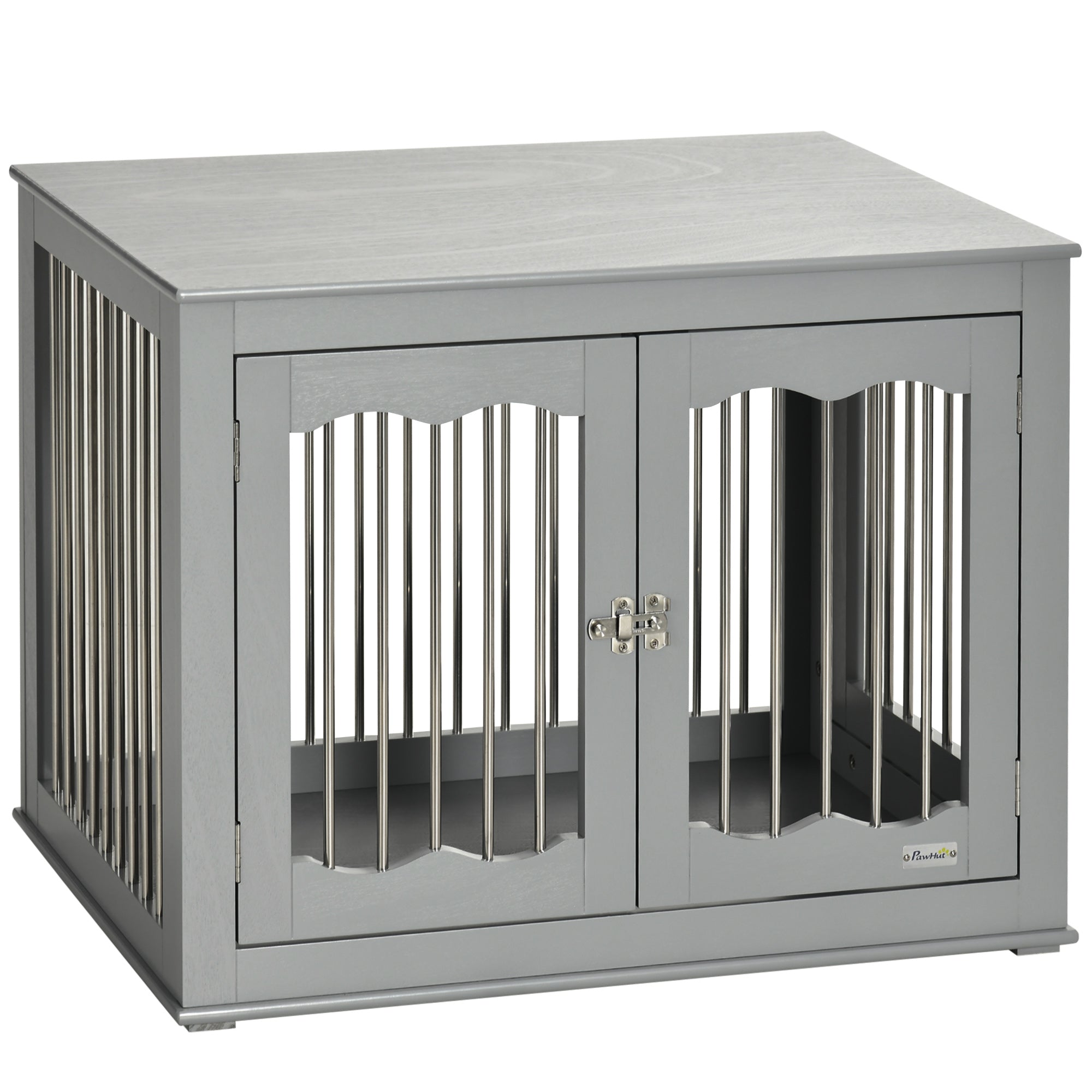 PawHut Dog Crate End Table Furniture Style Dog Cage w/ Three Doors, Locks and Latches - Grey - North Peak Garden Furniture